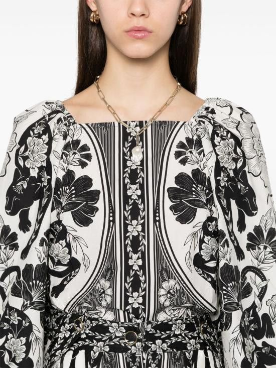 Farm Rio FARM RIO Women Shirts 329129 FLOWERLEOPARDOFFWHITE25044 Black Size M / US 6-8 / IT 42-44 - 4 Thumbnail