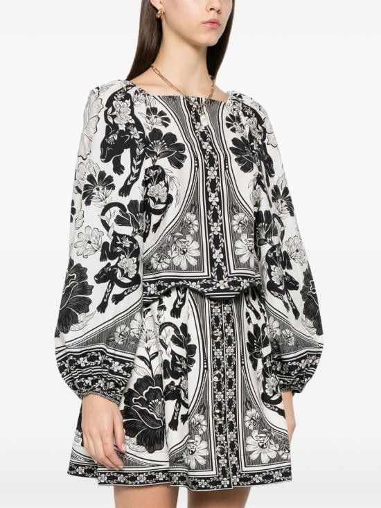 Farm Rio FARM RIO Women Shirts 329129 FLOWERLEOPARDOFFWHITE25044 Black Size M / US 6-8 / IT 42-44 - 3 Thumbnail