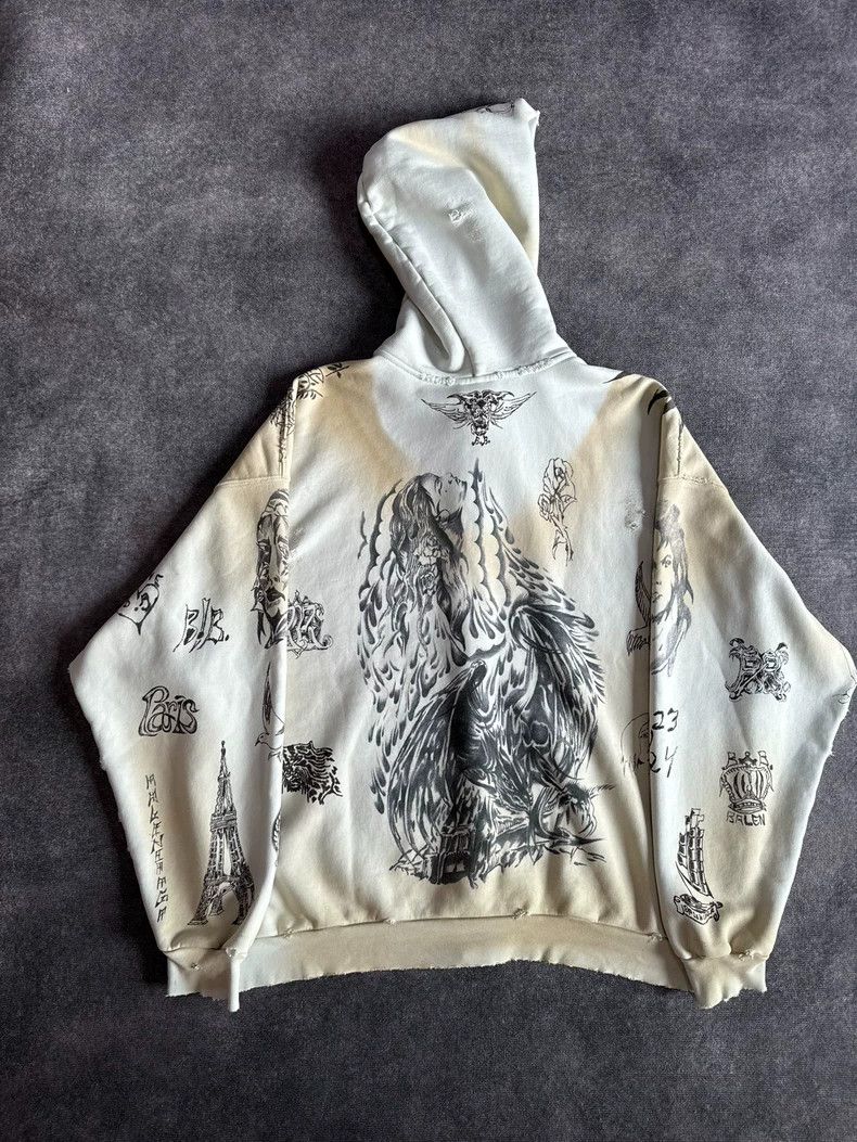 Balenciaga Balenciaga Tattoo Print Hoodie with Drawstring-yf Size US XS / EU 42 / 0 - 2 Thumbnail