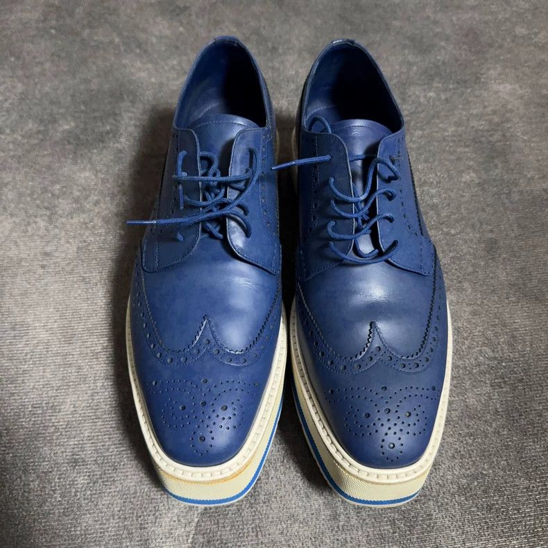 Prada Prada Men's Blue Brogue Platform Shoes-yf Size US 8 / EU 41 - 2 Thumbnail