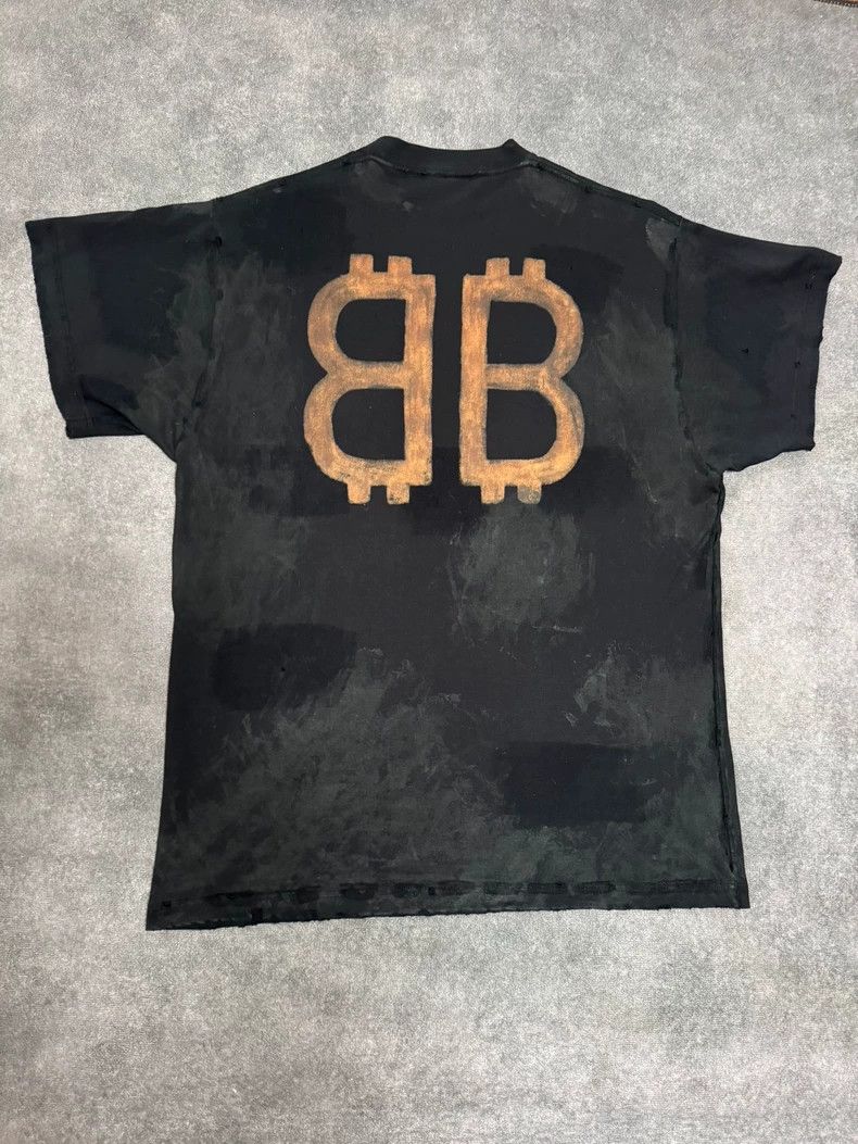 Balenciaga Balenciaga Bitcoin Black Distressed Short Sleeve Shirt-yf Size US M / EU 48-50 / 2 - 2 Thumbnail