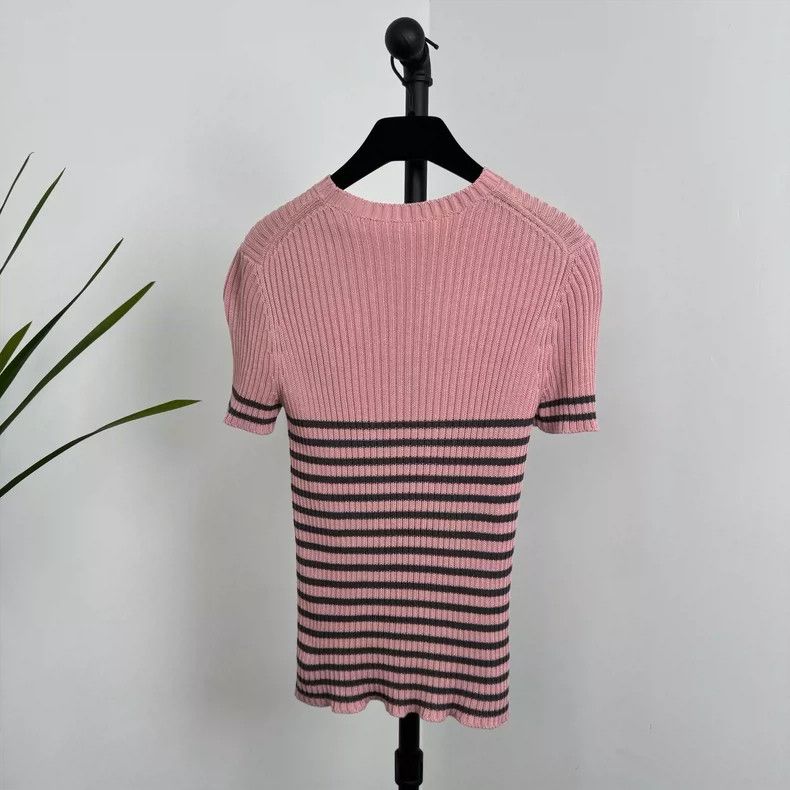 Dior Dior Pink Striped Short Sleeve Top-yf Size US M / EU 48-50 / 2 - 2 Thumbnail