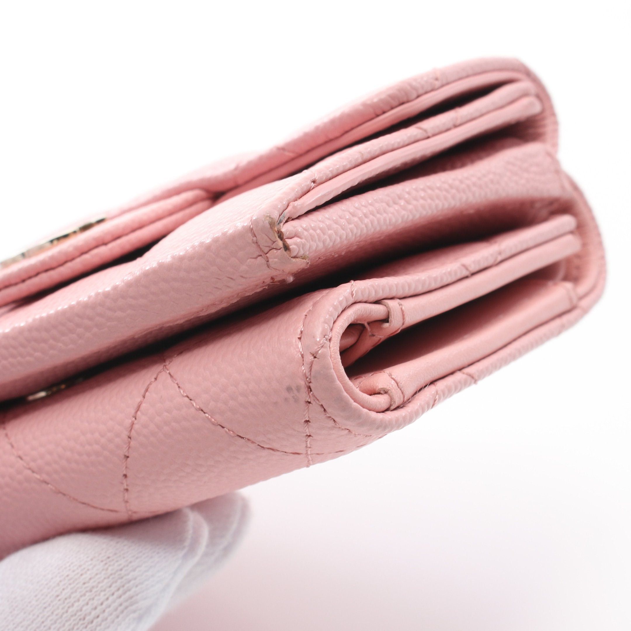 Chanel Chanel Classic Small Flap Wallet Matelasse Trifold Compact Caviar Skin Pink Gold Hardware Size ONE SIZE - 9 Thumbnail