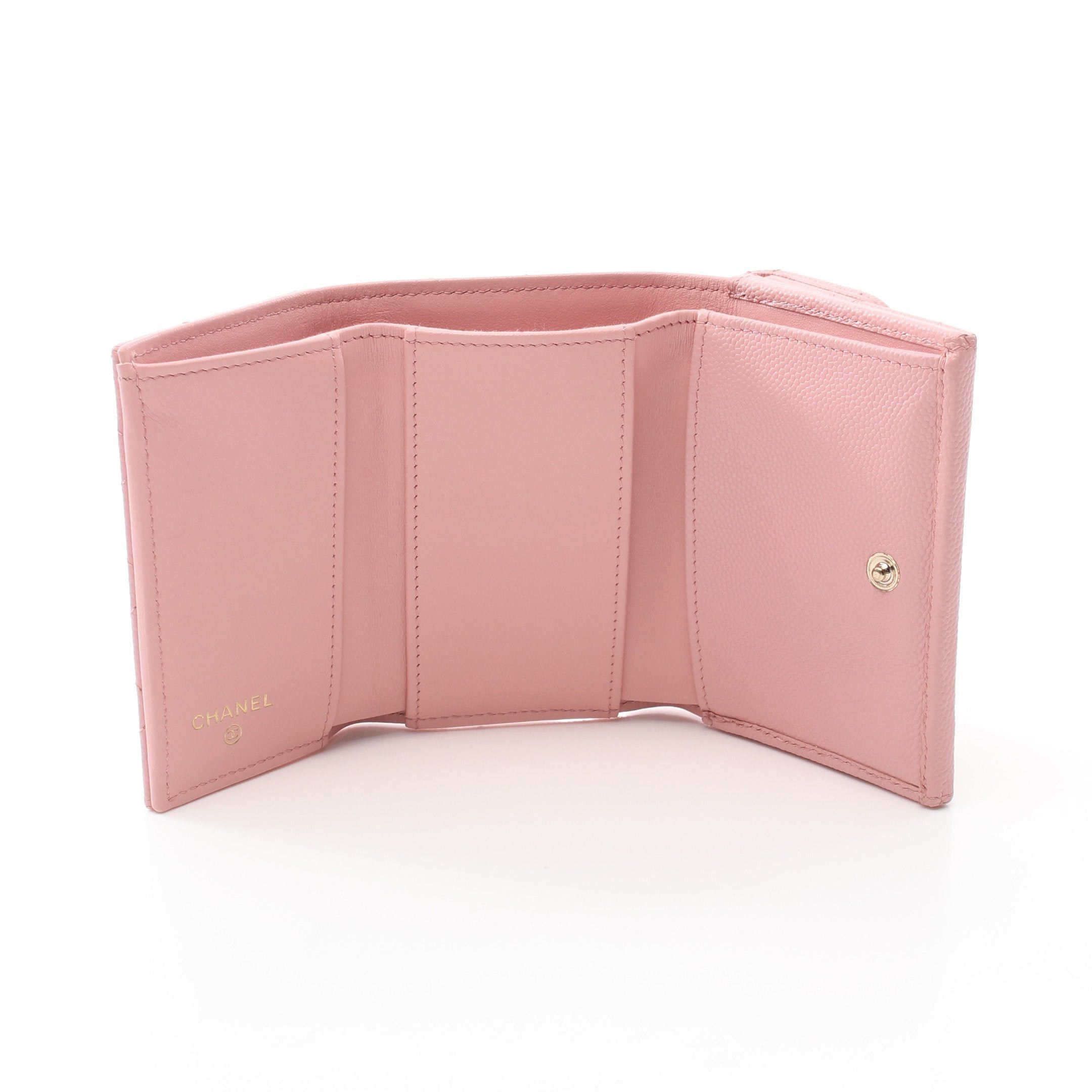 Chanel Chanel Classic Small Flap Wallet Matelasse Trifold Compact Caviar Skin Pink Gold Hardware Size ONE SIZE - 3 Thumbnail
