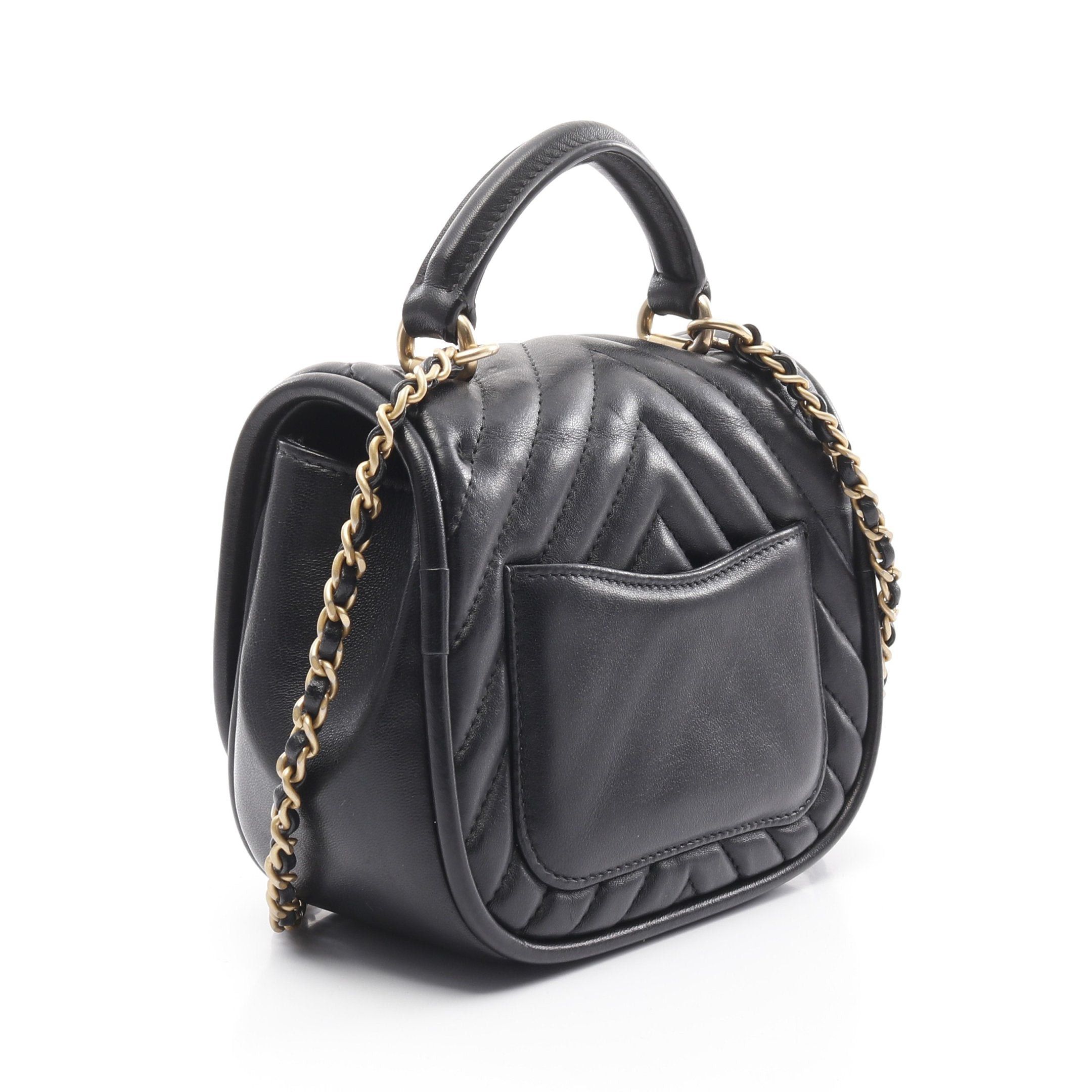 Chanel Chanel Chevron V-Stitch Chain Shoulder Bag Lambskin Black Gold Hardware Size ONE SIZE - 2 Thumbnail