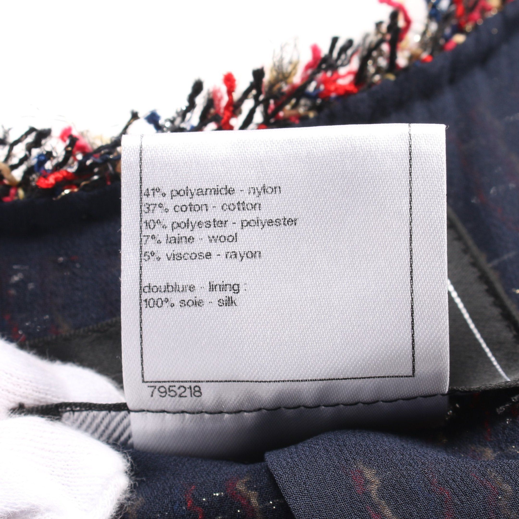 Chanel Chanel Short Tweed No-Collar Jacket Nylon Cotton Wool Black Red Multicolor Size ONE SIZE - 4 Thumbnail