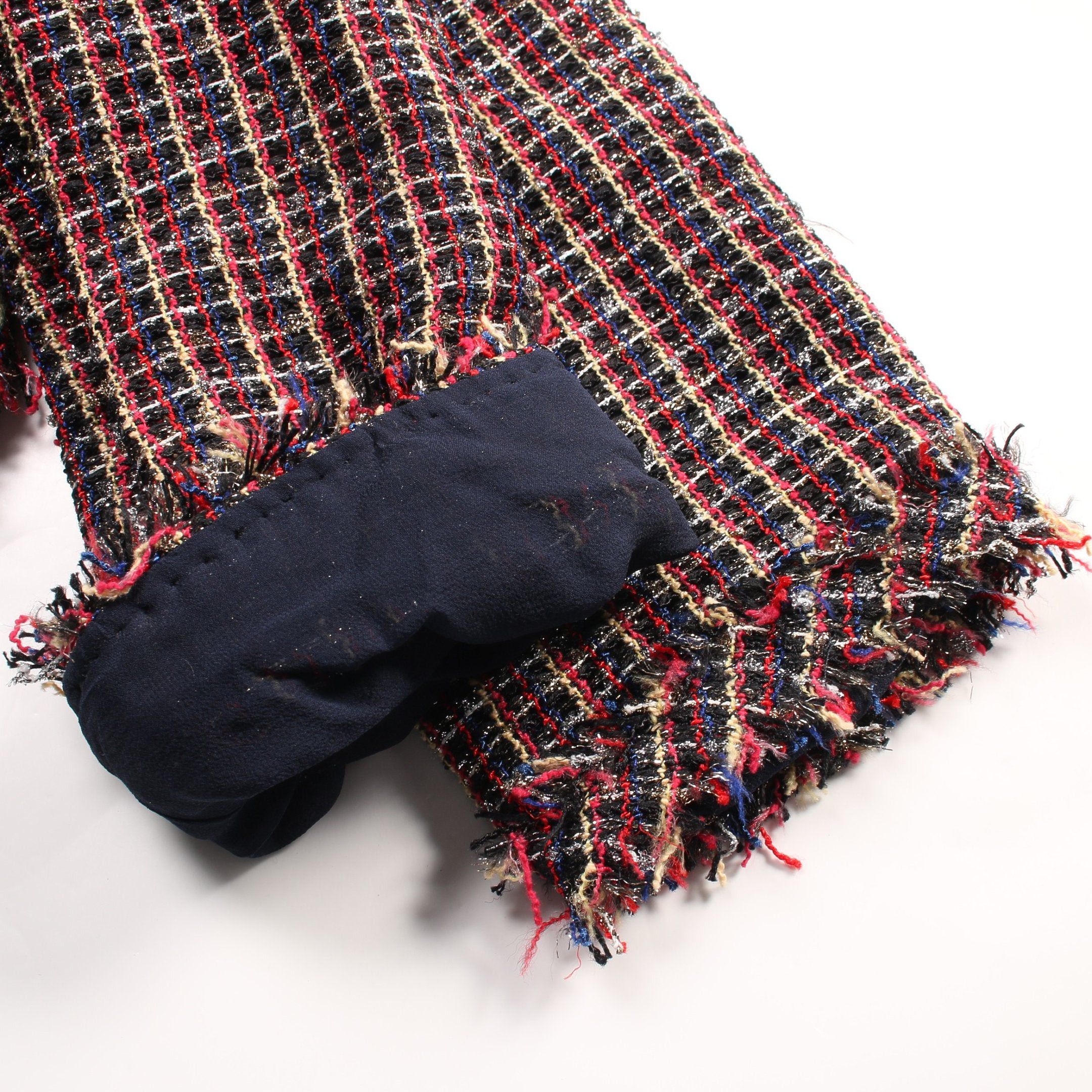 Chanel Chanel Short Tweed No-Collar Jacket Nylon Cotton Wool Black Red Multicolor Size ONE SIZE - 8 Thumbnail