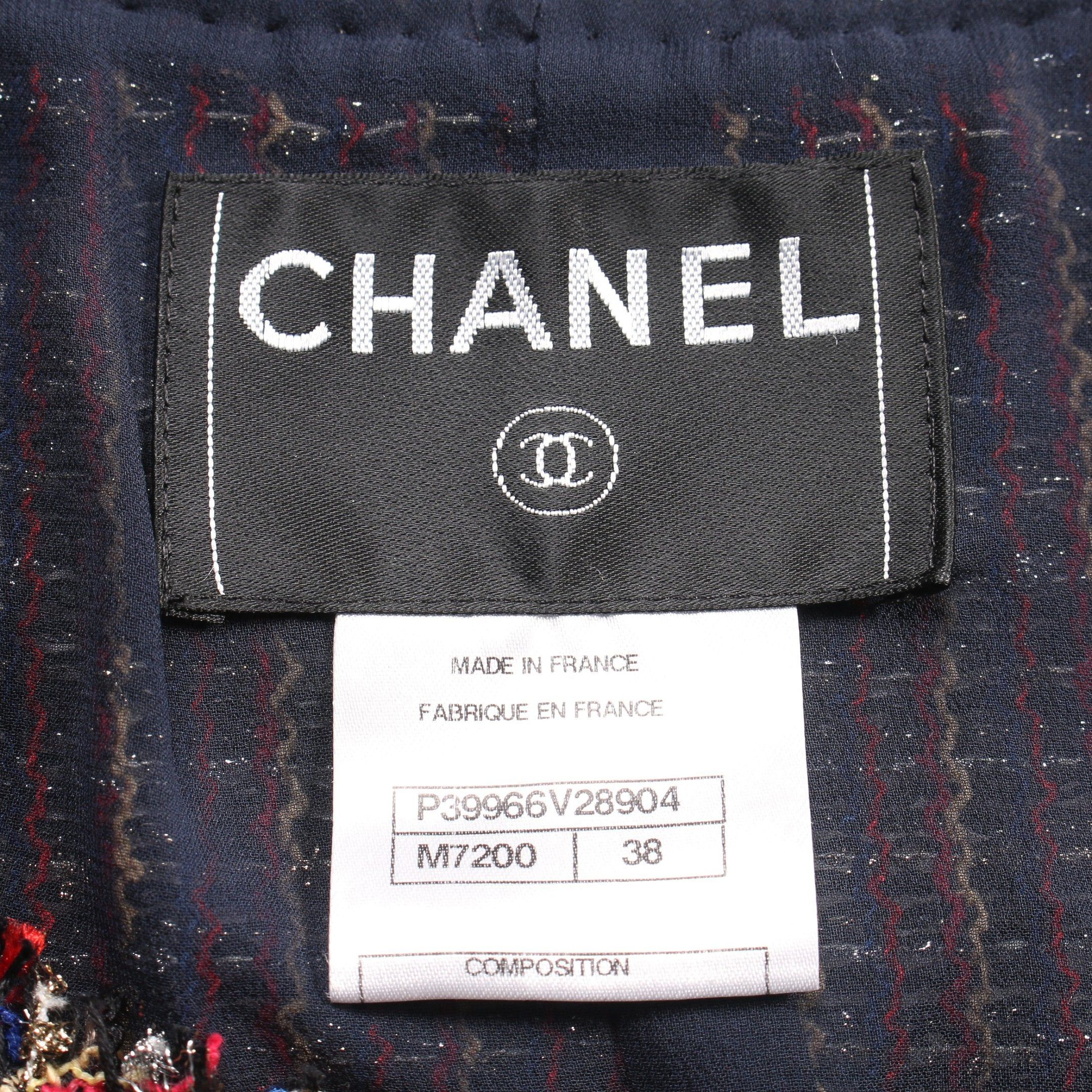 Chanel Chanel Short Tweed No-Collar Jacket Nylon Cotton Wool Black Red Multicolor Size ONE SIZE - 3 Thumbnail