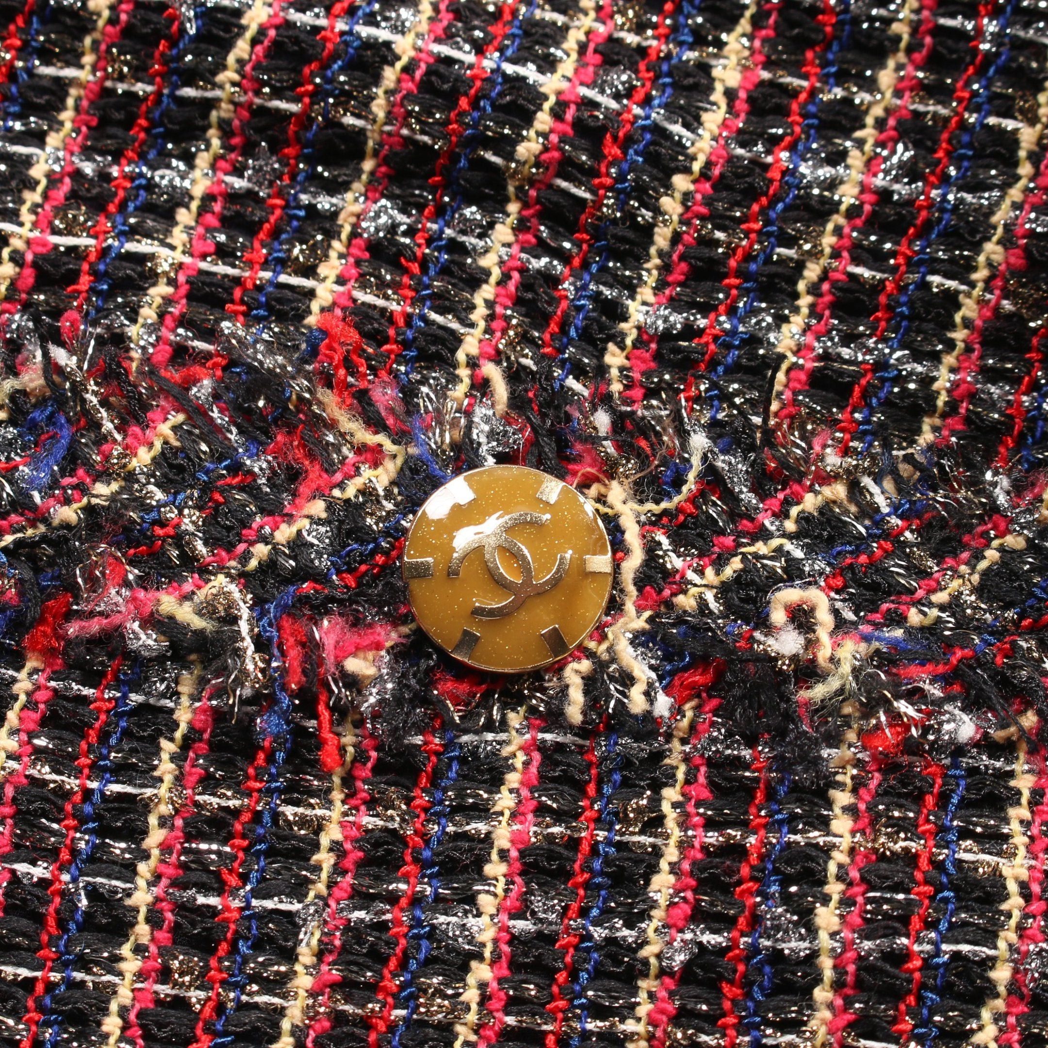 Chanel Chanel Short Tweed No-Collar Jacket Nylon Cotton Wool Black Red Multicolor Size ONE SIZE - 9 Thumbnail