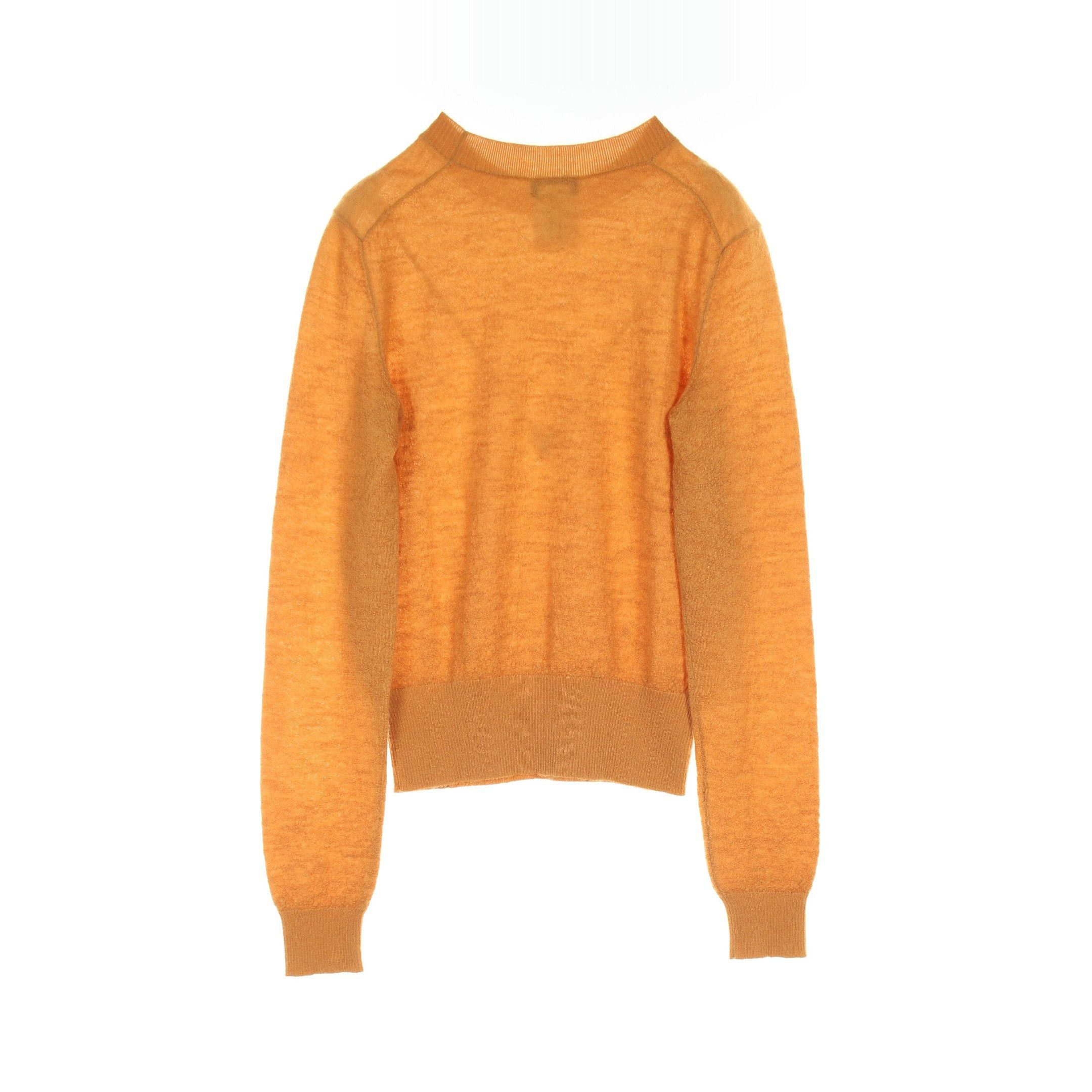 Chanel With Pearl Sweater Knit Crew Neck Mohair Cashmere Orange 14B