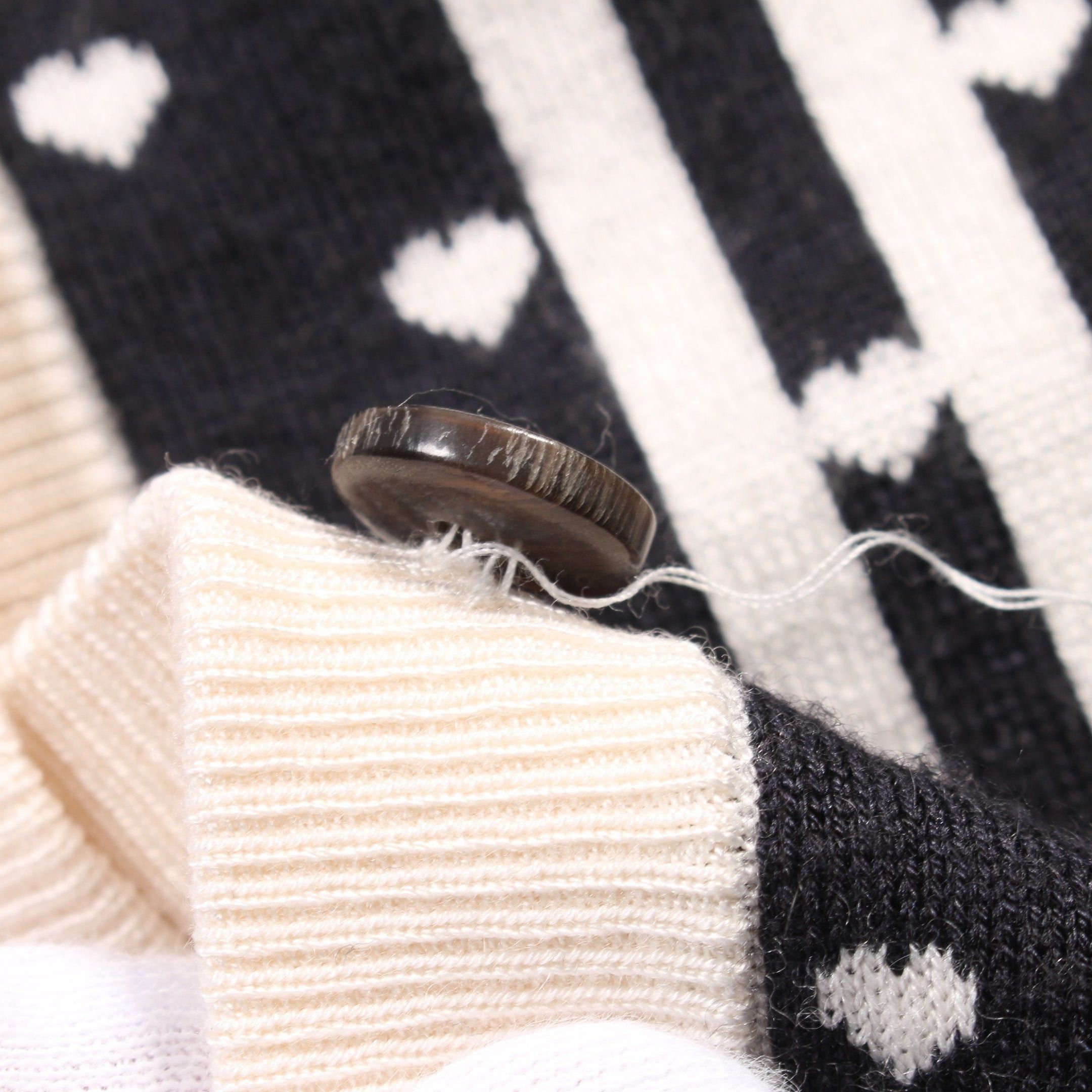 Hermes Hermes Brides De Gala Cardigan Crew Neck Heart Cashmere Silk Black Off White Size ONE SIZE - 5 Thumbnail