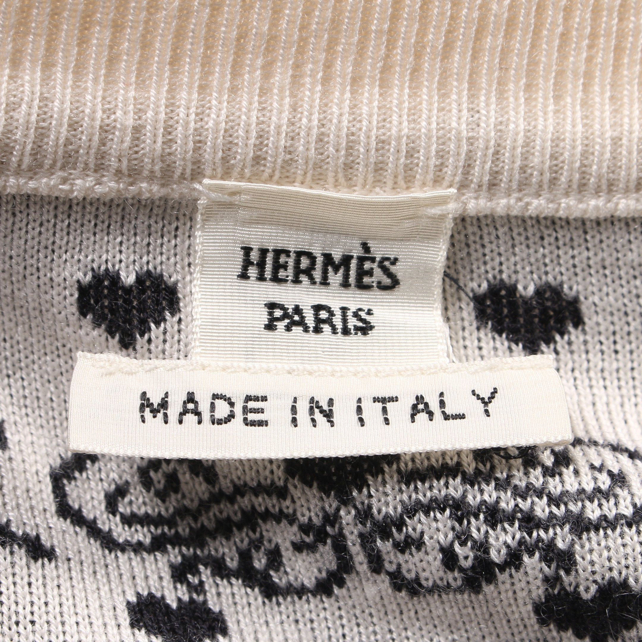 Hermes Hermes Brides De Gala Cardigan Crew Neck Heart Cashmere Silk Black Off White Size ONE SIZE - 3 Thumbnail