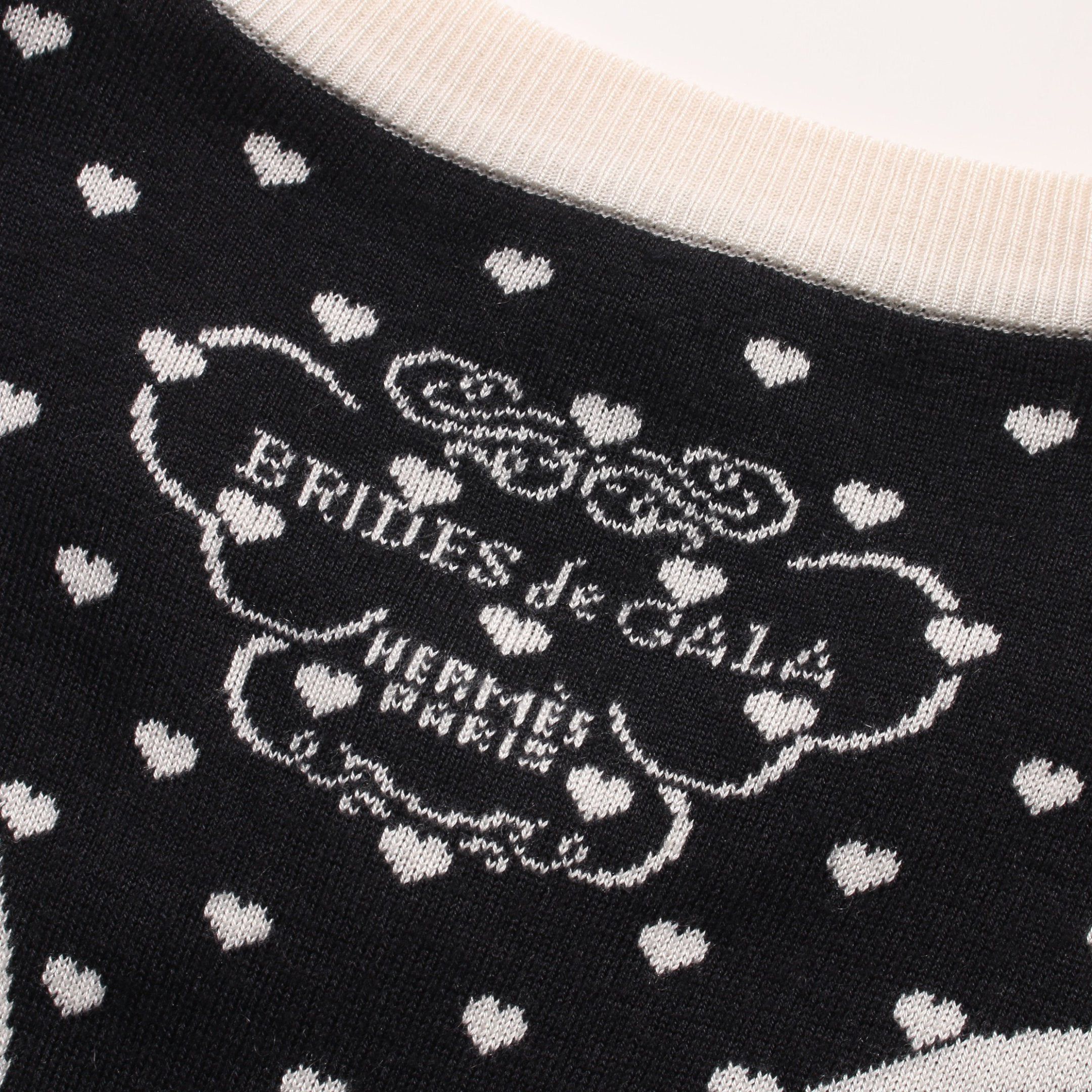 Hermes Hermes Brides De Gala Cardigan Crew Neck Heart Cashmere Silk Black Off White Size ONE SIZE - 12 Thumbnail