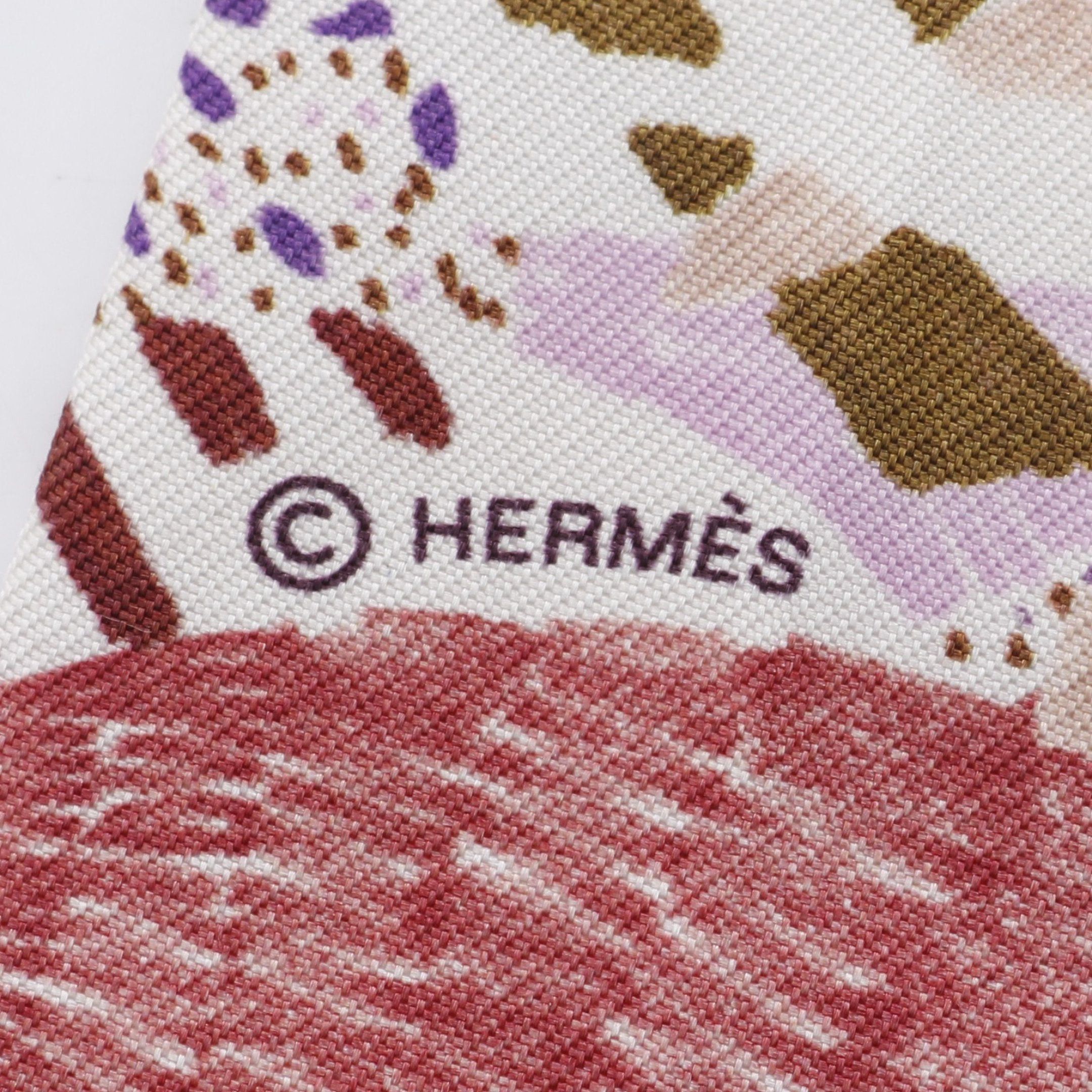 Hermes Hermes Twilly Chacun Fait Son Nid Ribbon Scarf Silk Purple Multicolor Size ONE SIZE - 2 Thumbnail