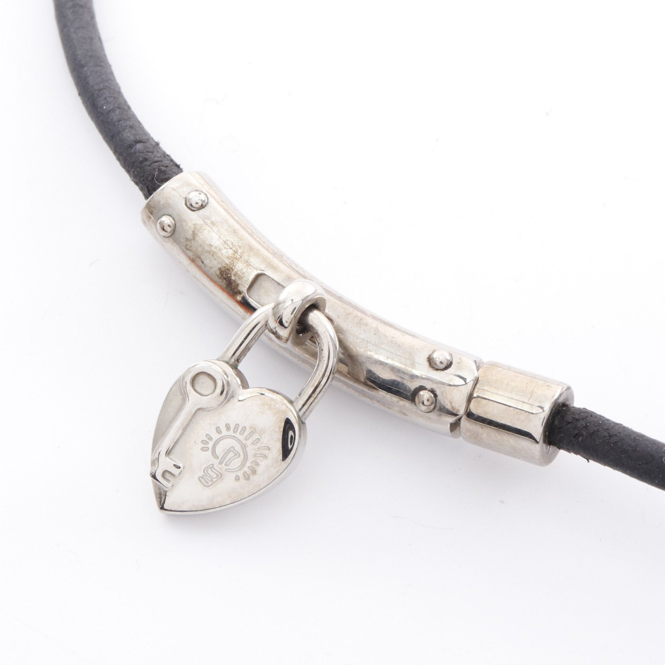 Hermes Hermes Viviride Fantasy Heart Padlock Choker Necklace Leather Silver Black Size ONE SIZE - 2 Thumbnail