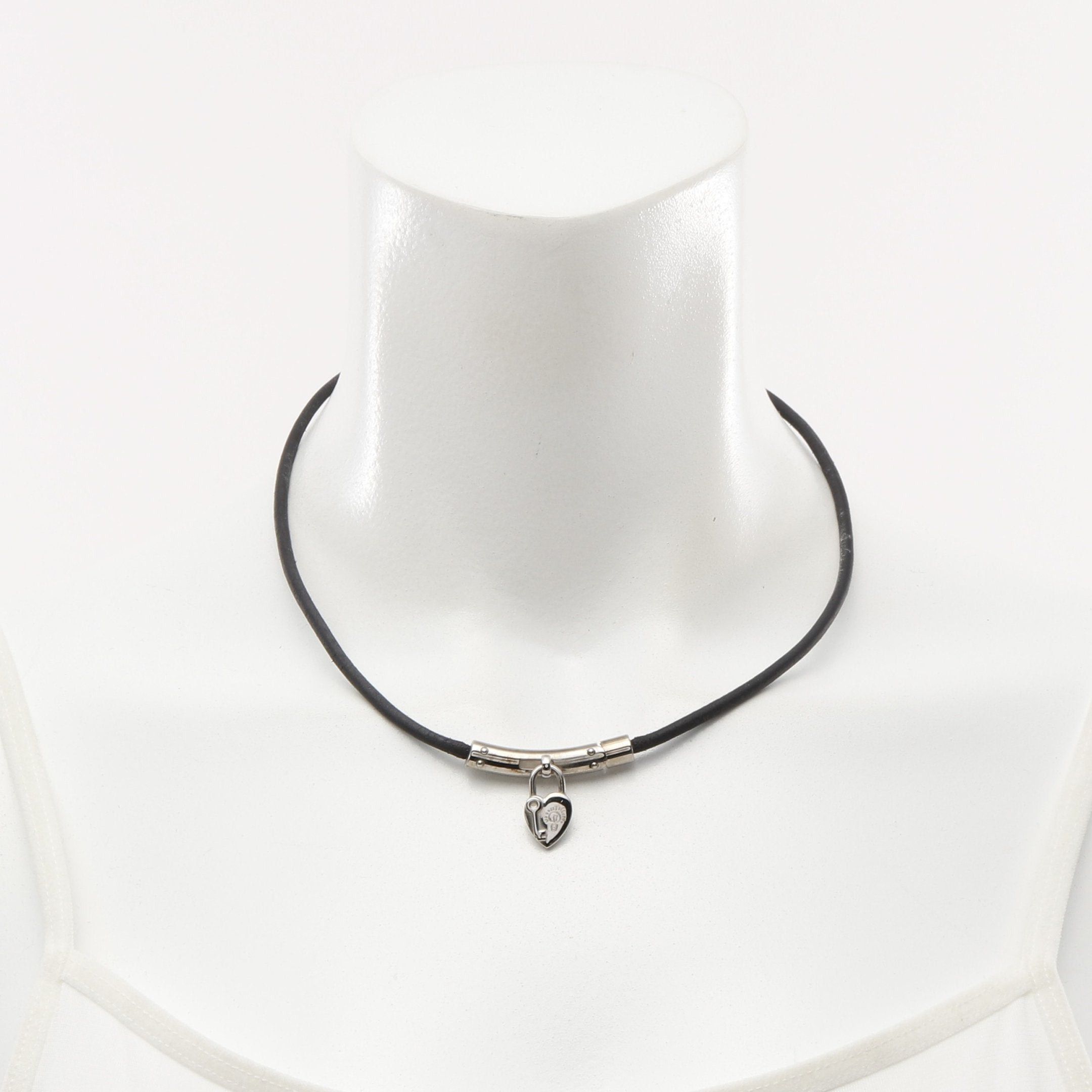 Hermes Hermes Viviride Fantasy Heart Padlock Choker Necklace Leather Silver Black Size ONE SIZE - 5 Thumbnail