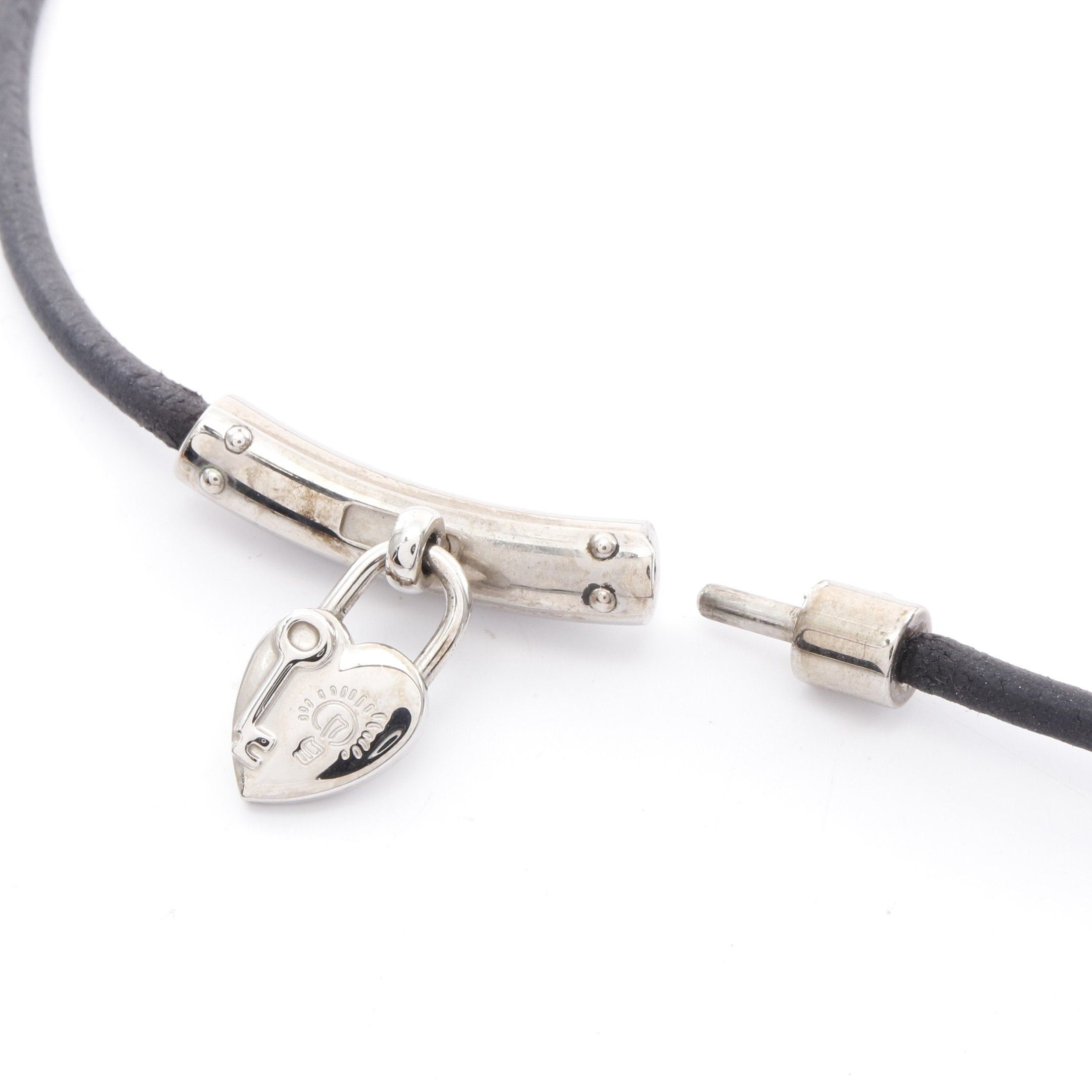 Hermes Hermes Viviride Fantasy Heart Padlock Choker Necklace Leather Silver Black Size ONE SIZE - 3 Thumbnail