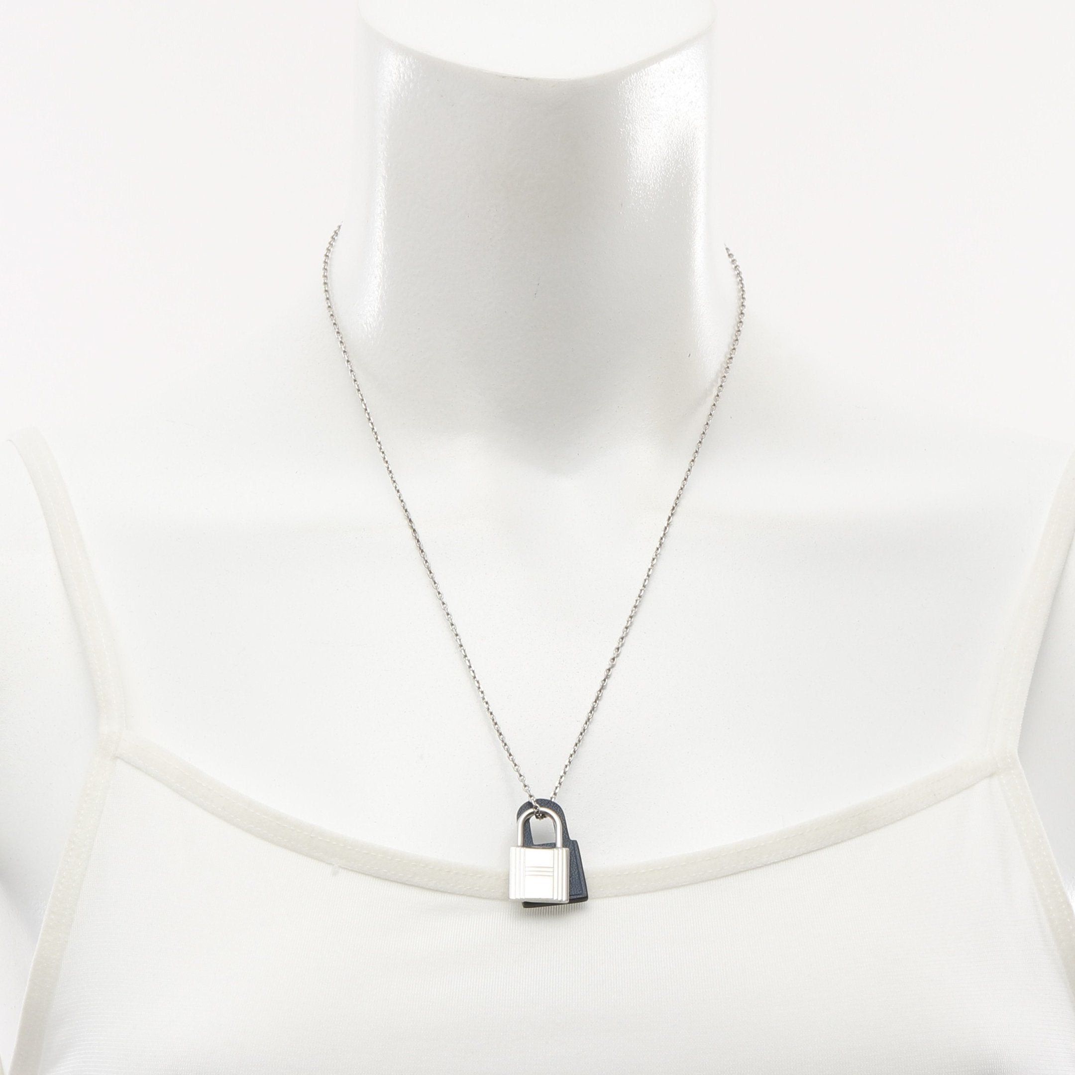 Hermes Hermes Okelley Necklace Veau Swift Silver Navy D Stamp Size ONE SIZE - 6 Thumbnail