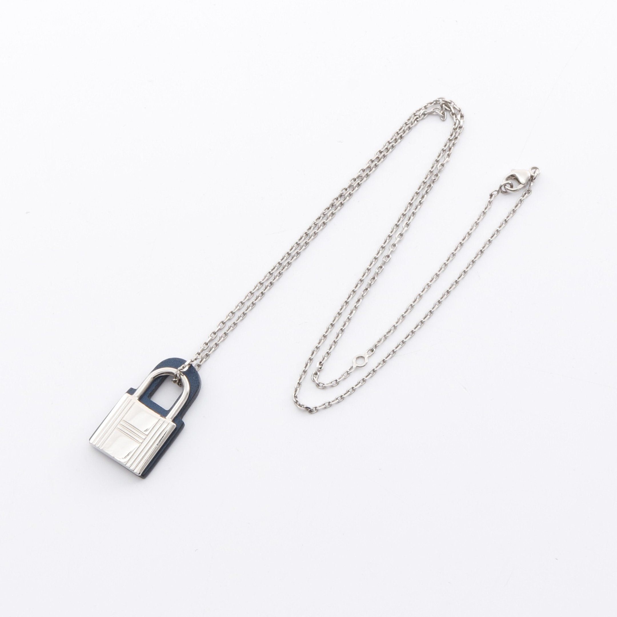 Hermes Hermes Okelley Necklace Veau Swift Silver Navy D Stamp Size ONE SIZE - 3 Thumbnail