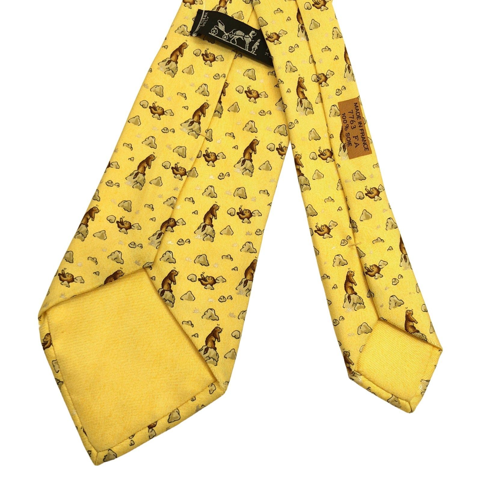 Hermes Hermes Tie Silk Yellow Size ONE SIZE - 3 Thumbnail