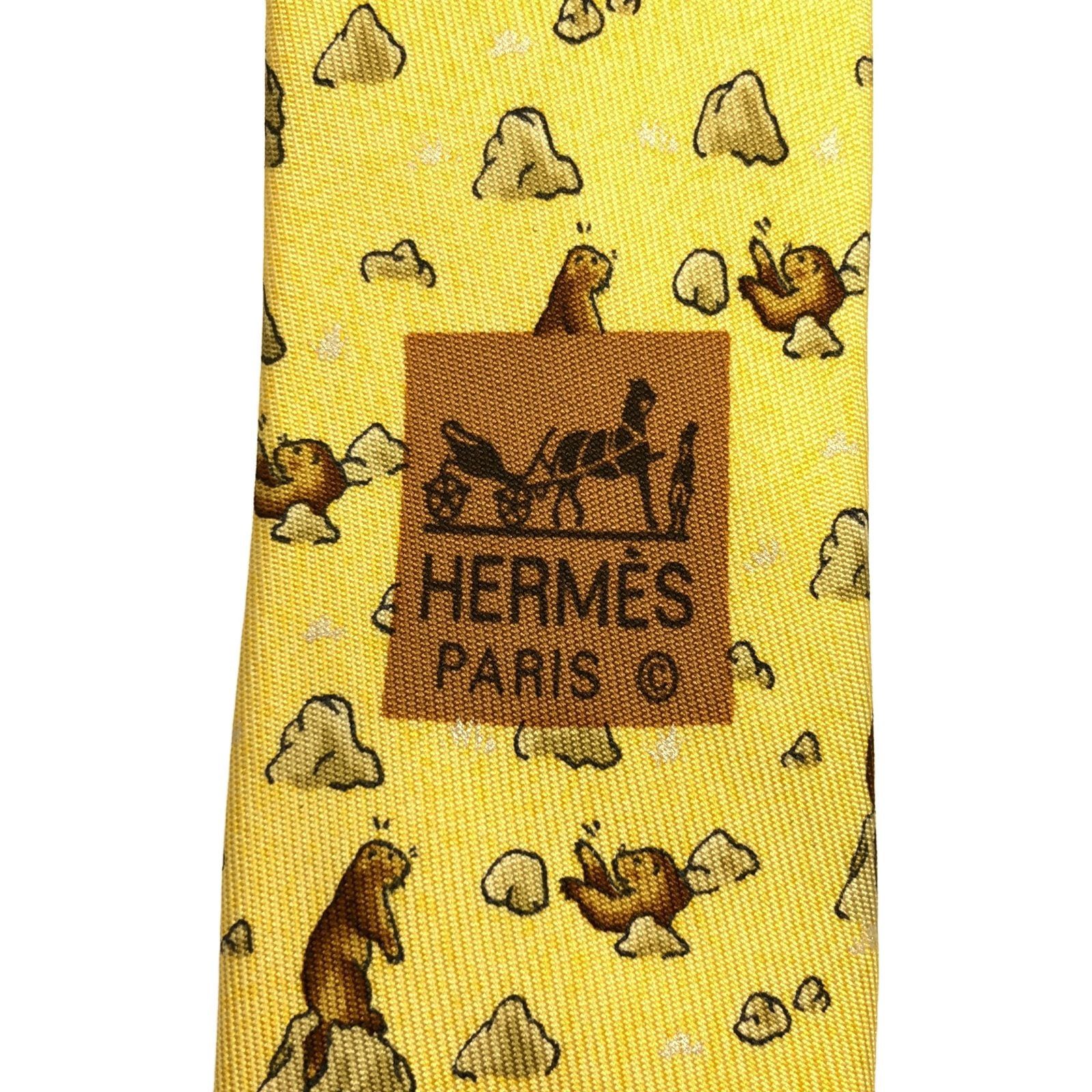 Hermes Hermes Tie Silk Yellow Size ONE SIZE - 4 Thumbnail
