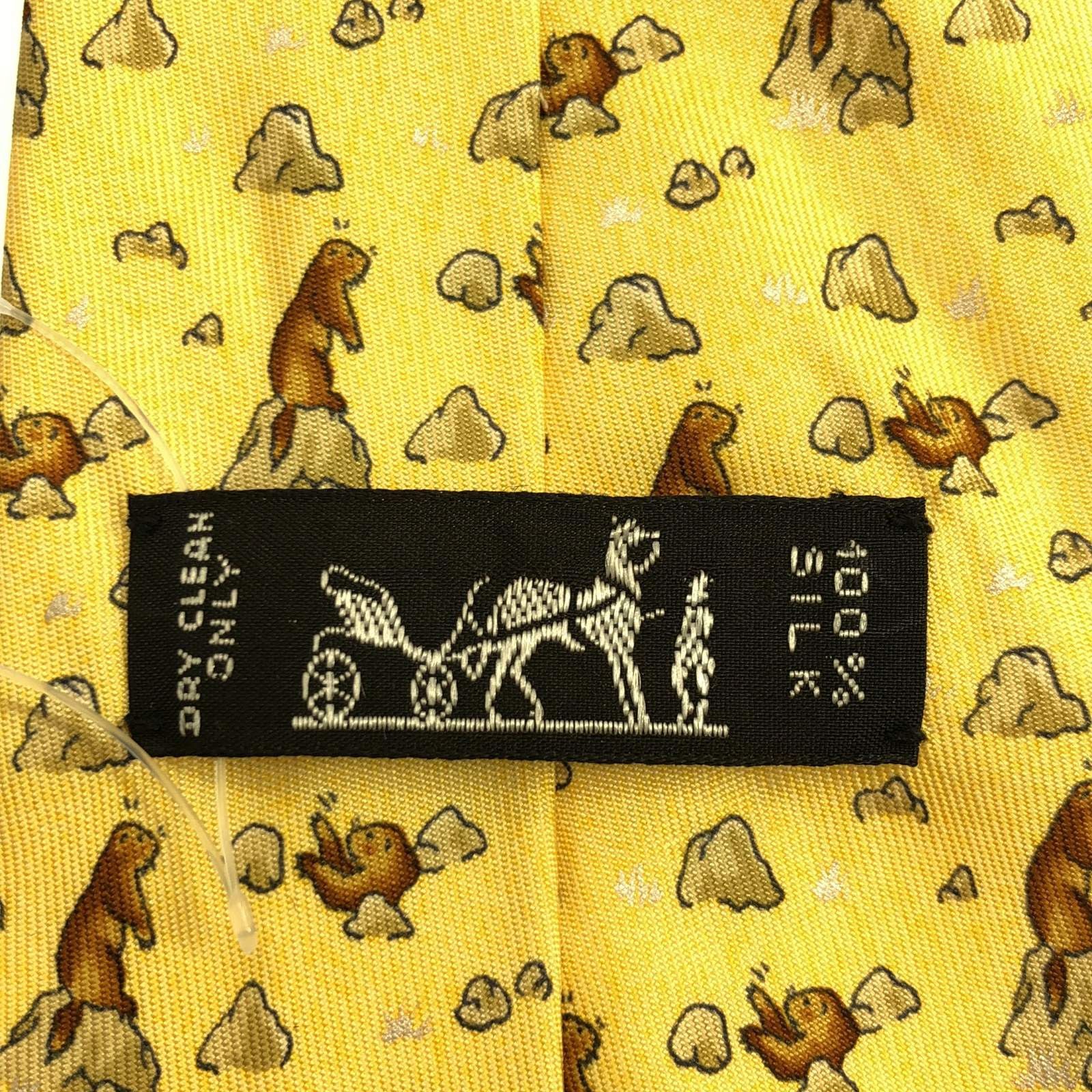 Hermes Hermes Tie Silk Yellow Size ONE SIZE - 5 Thumbnail