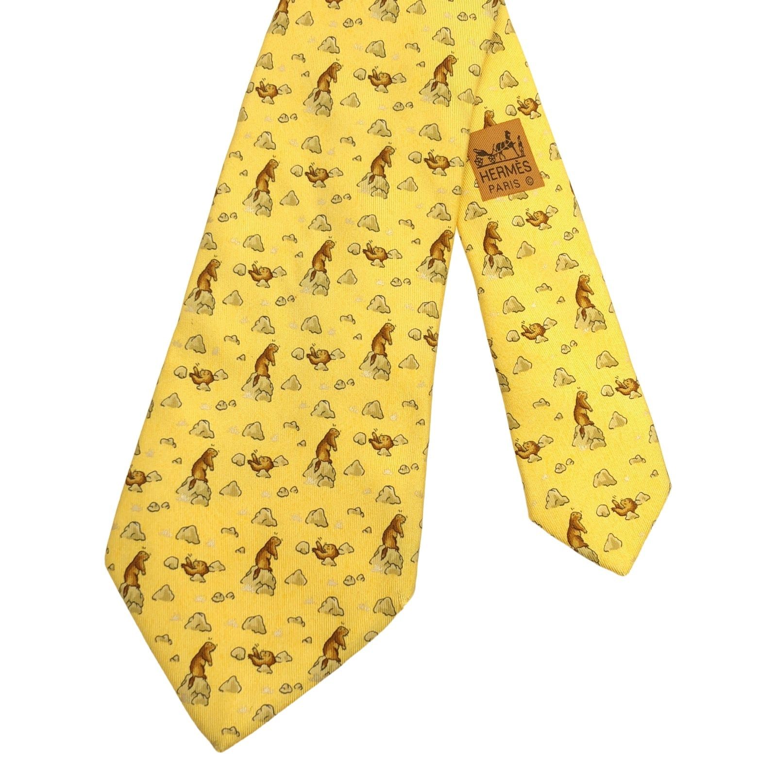 Hermes Hermes Tie Silk Yellow Size ONE SIZE - 2 Thumbnail