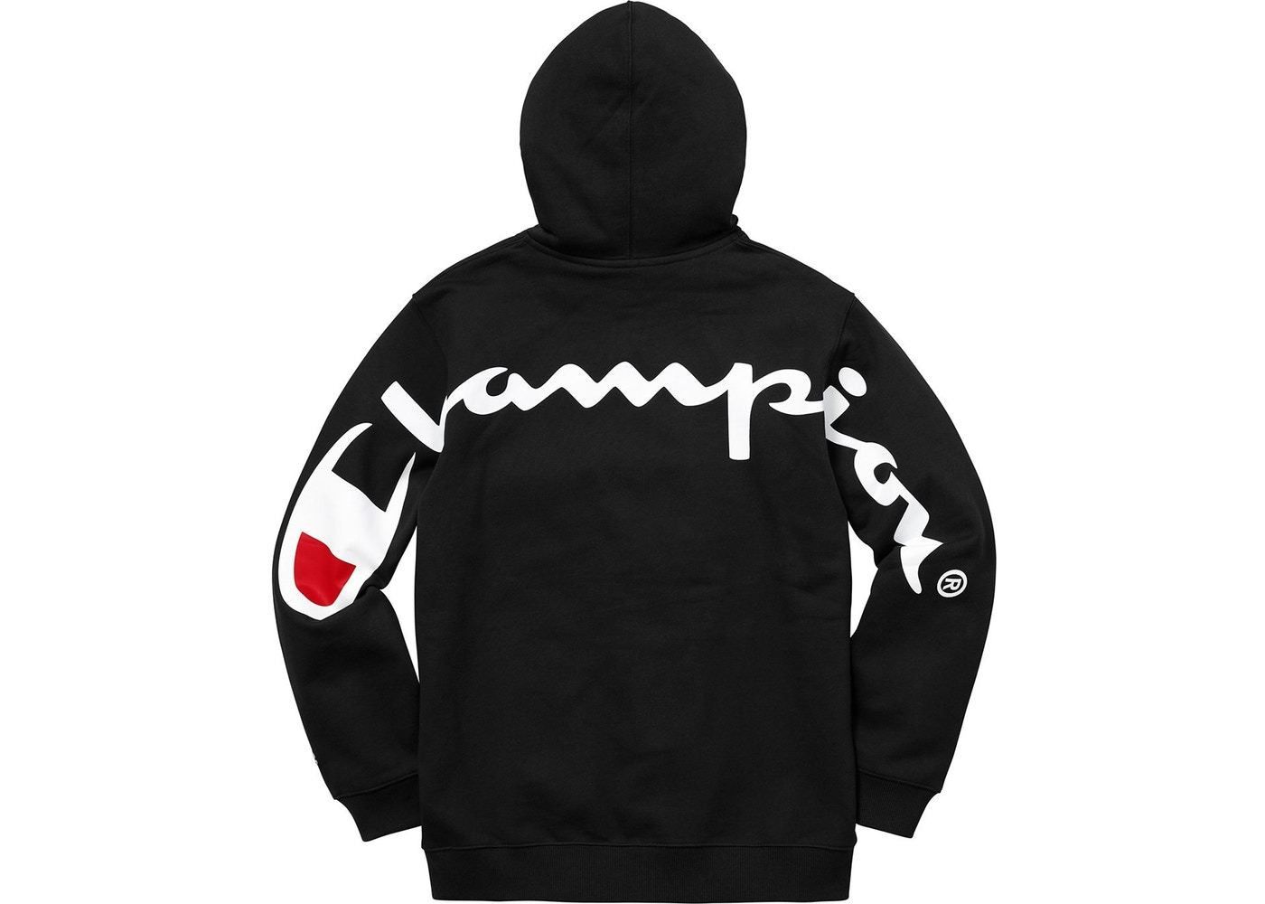 Champion Supreme SS18 Back Logo Hoodie black Grailed