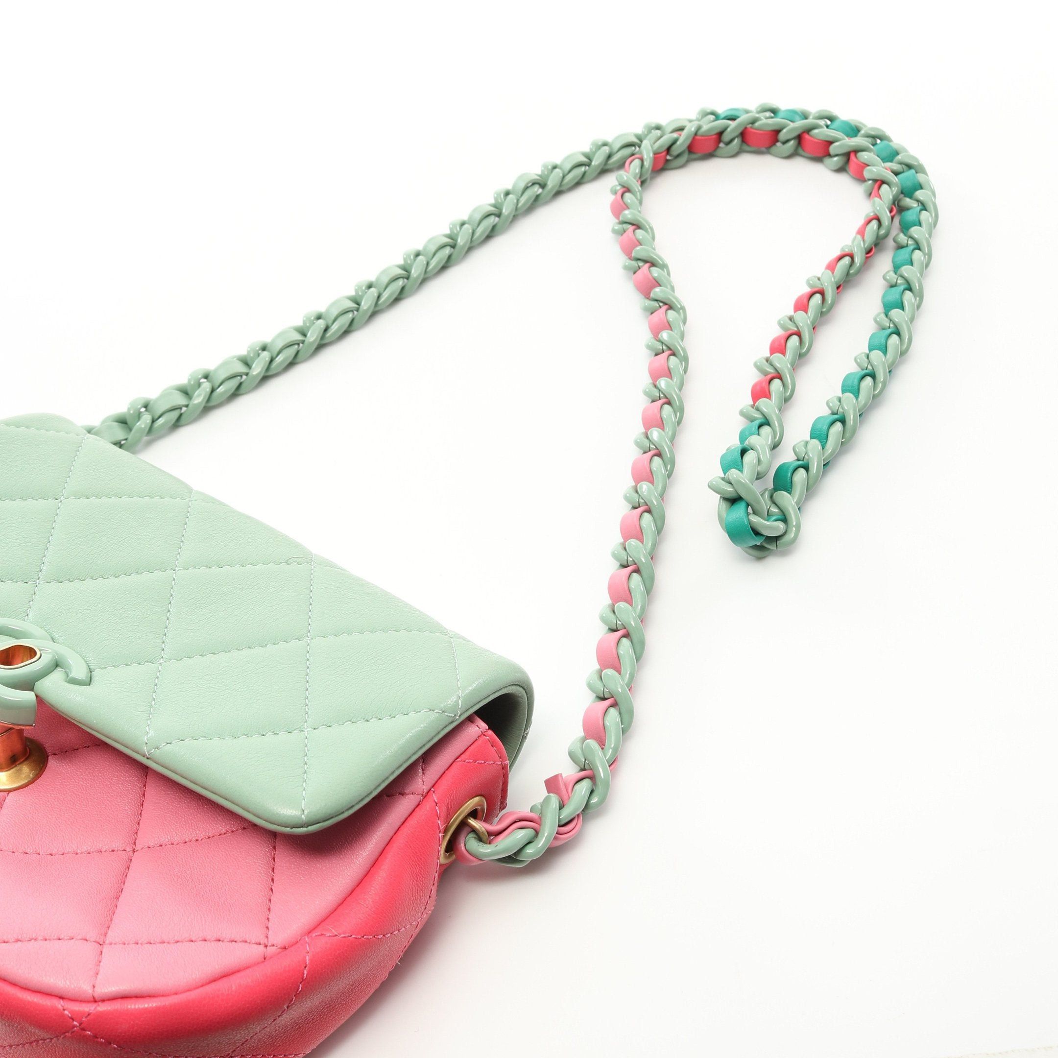 Chanel Chanel Matelasse Chain Shoulder Bag Leather Light Green Pink Multicolor Gold Hardware Size ONE SIZE - 8 Thumbnail