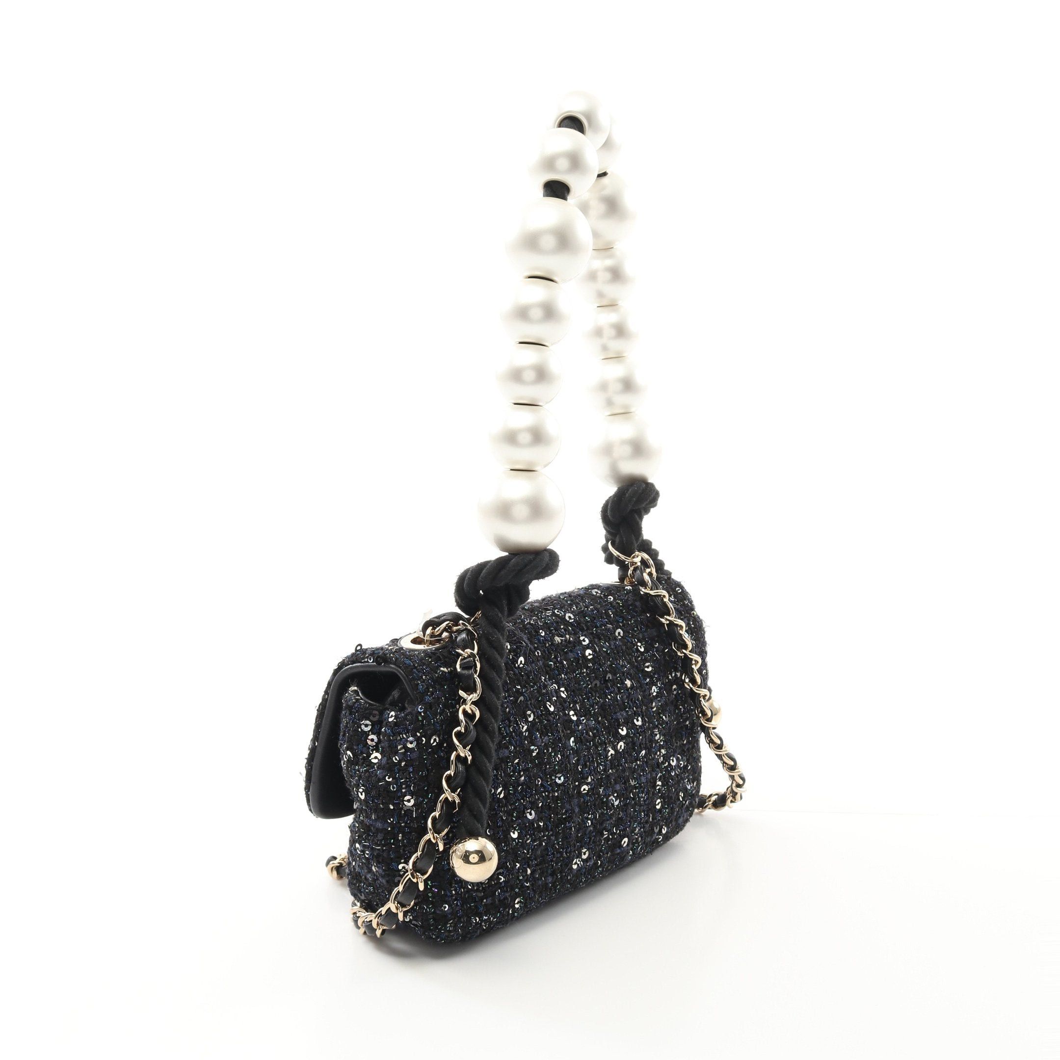 Chanel Chanel Coco Mark Fake Pearl Chain Shoulder Bag Tweed Navy Gold Hardware Sequin Size ONE SIZE - 2 Thumbnail