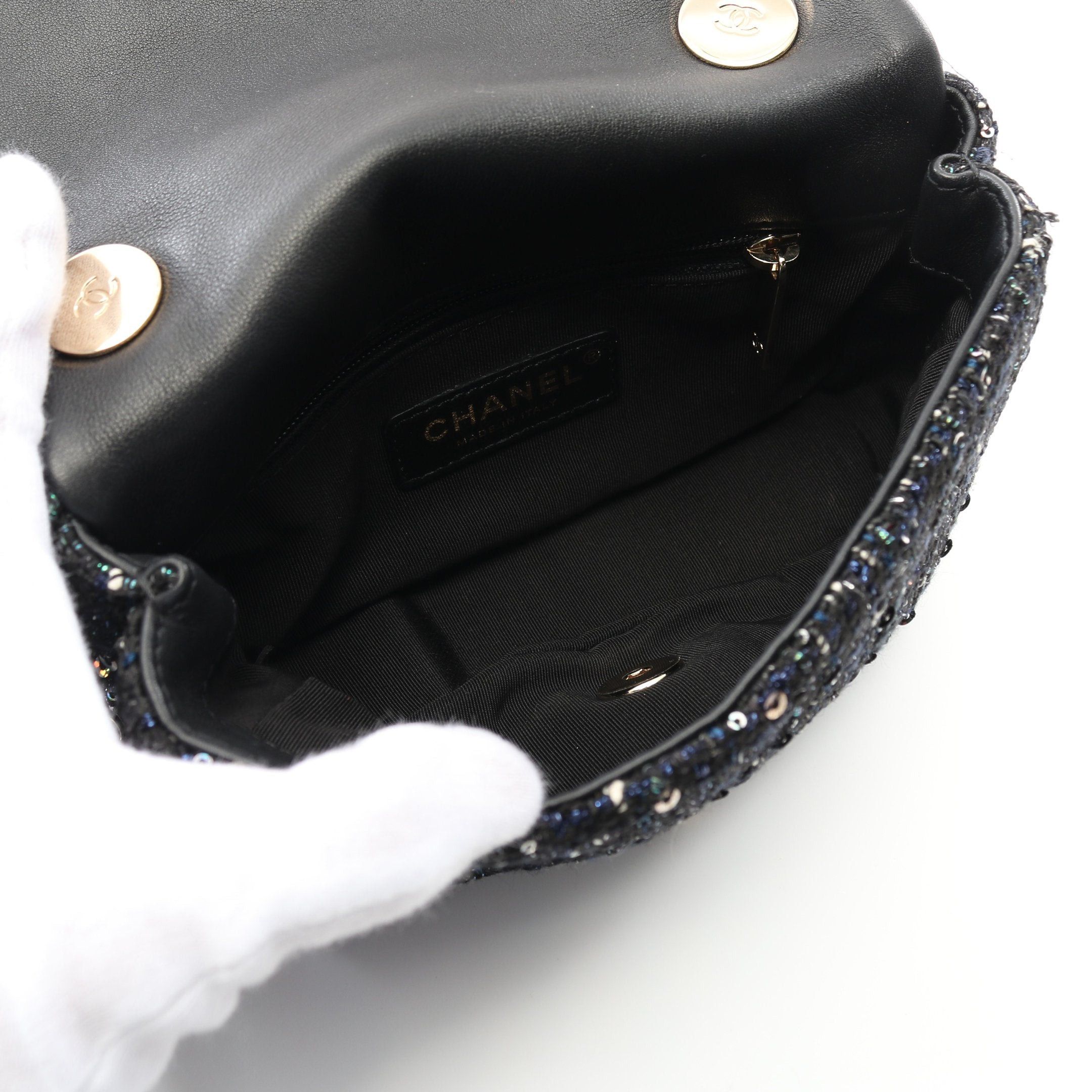Chanel Chanel Coco Mark Fake Pearl Chain Shoulder Bag Tweed Navy Gold Hardware Sequin Size ONE SIZE - 3 Thumbnail