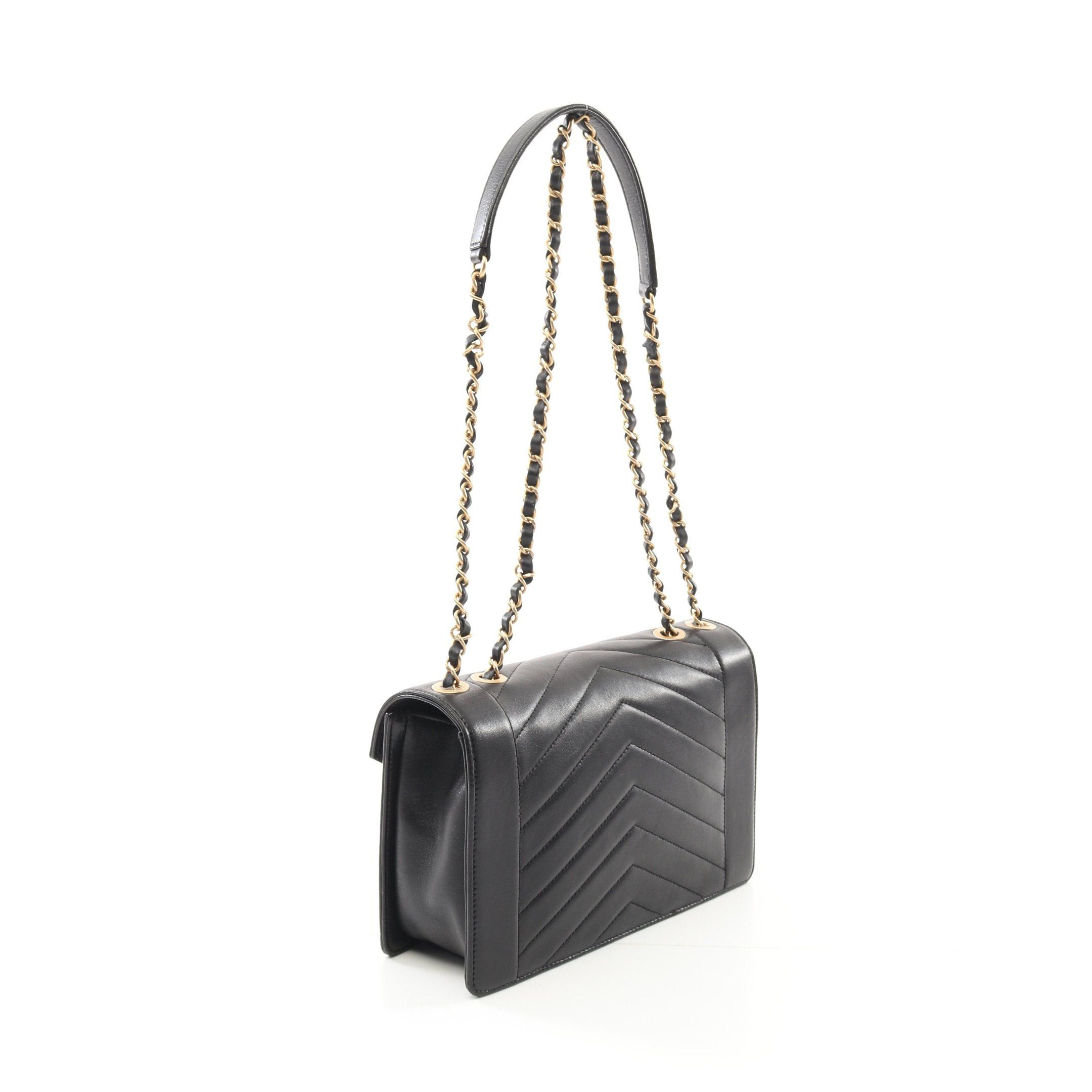 Chanel Chanel Chevron V-Stitch Chain Shoulder Bag Lambskin Black Gold Hardware Size ONE SIZE - 2 Thumbnail