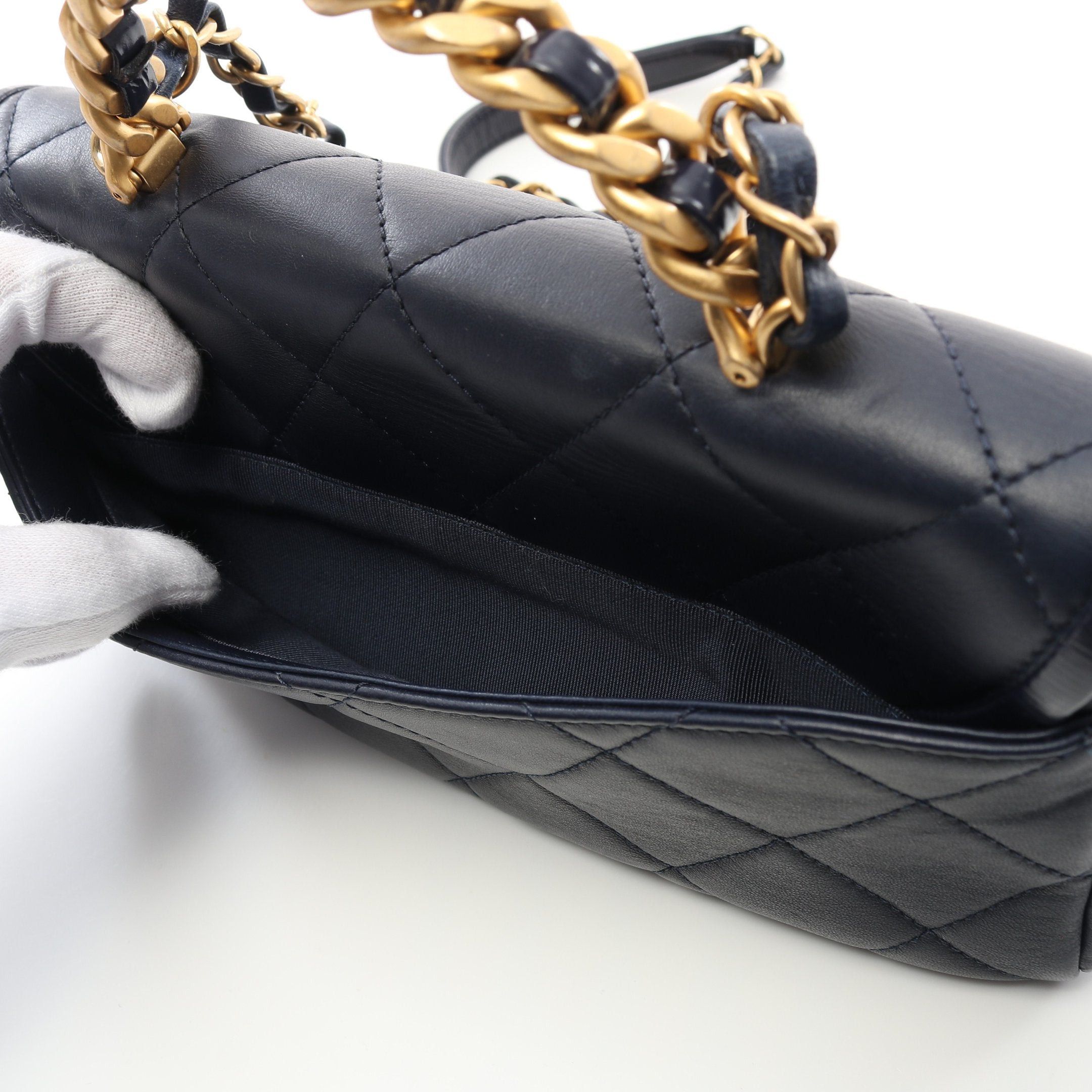 Chanel Chanel Top Handle Matelasse Chain Shoulder Bag Lambskin Navy Gold Hardware Size ONE SIZE - 7 Thumbnail