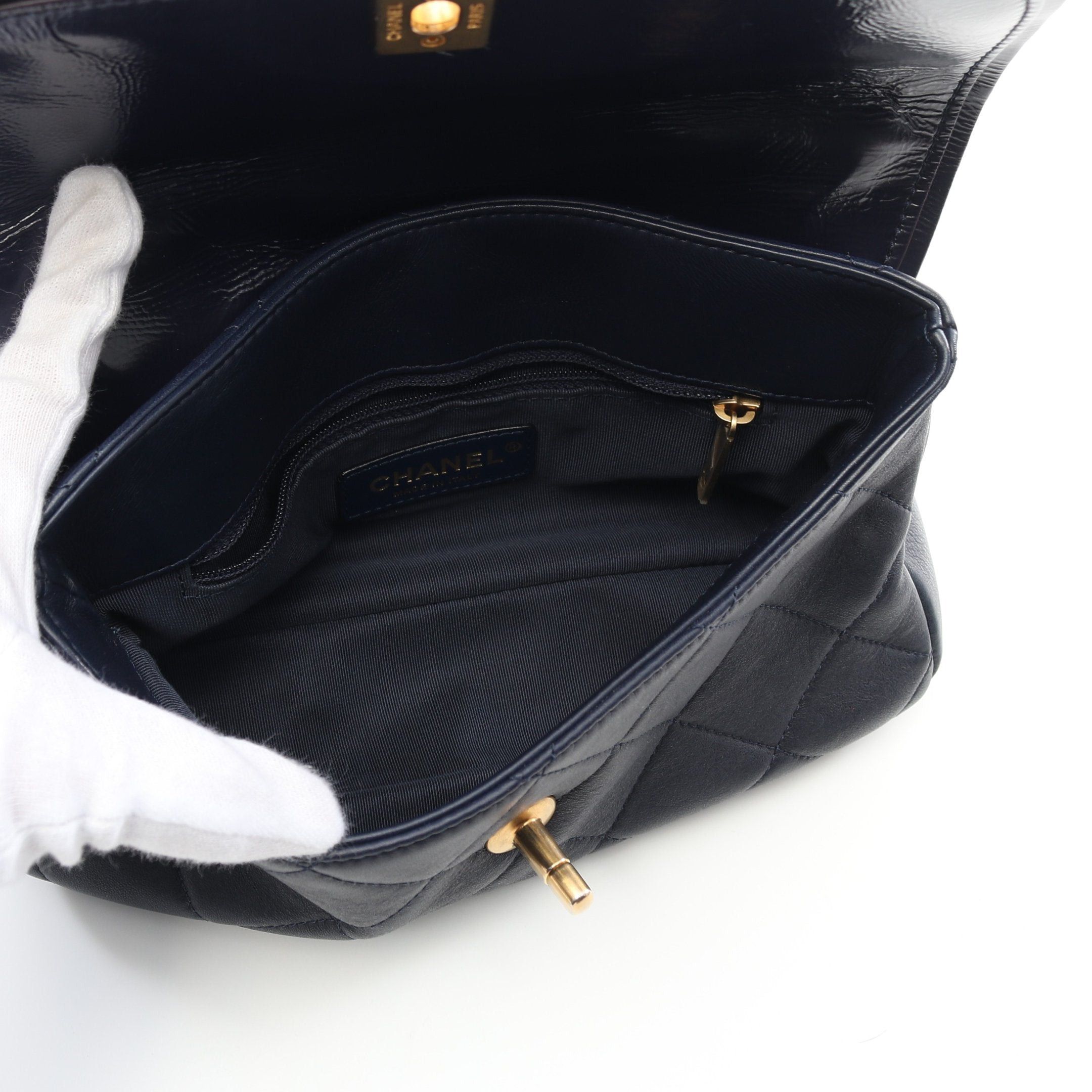 Chanel Chanel Top Handle Matelasse Chain Shoulder Bag Lambskin Navy Gold Hardware Size ONE SIZE - 3 Thumbnail