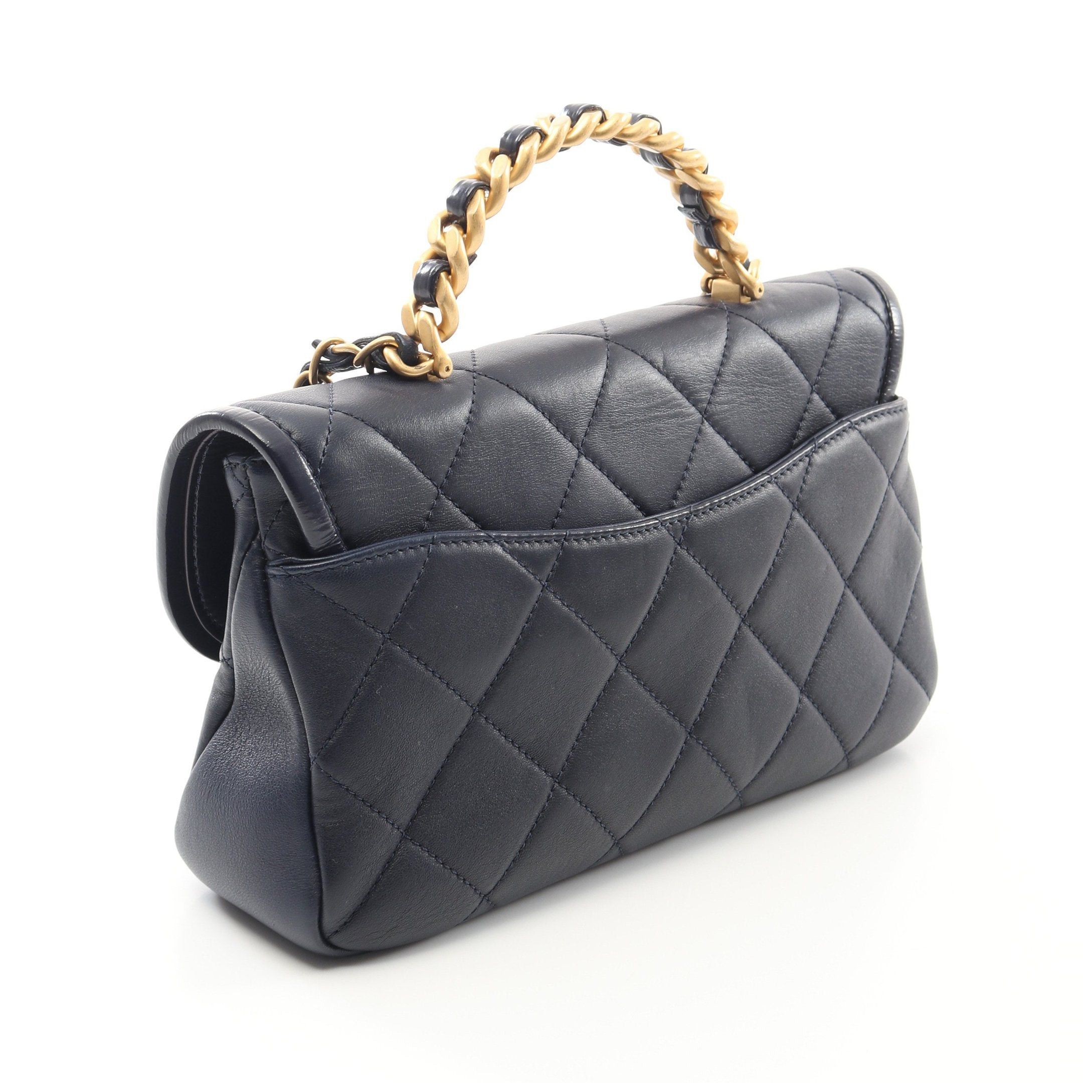 Chanel Chanel Top Handle Matelasse Chain Shoulder Bag Lambskin Navy Gold Hardware Size ONE SIZE - 2 Thumbnail