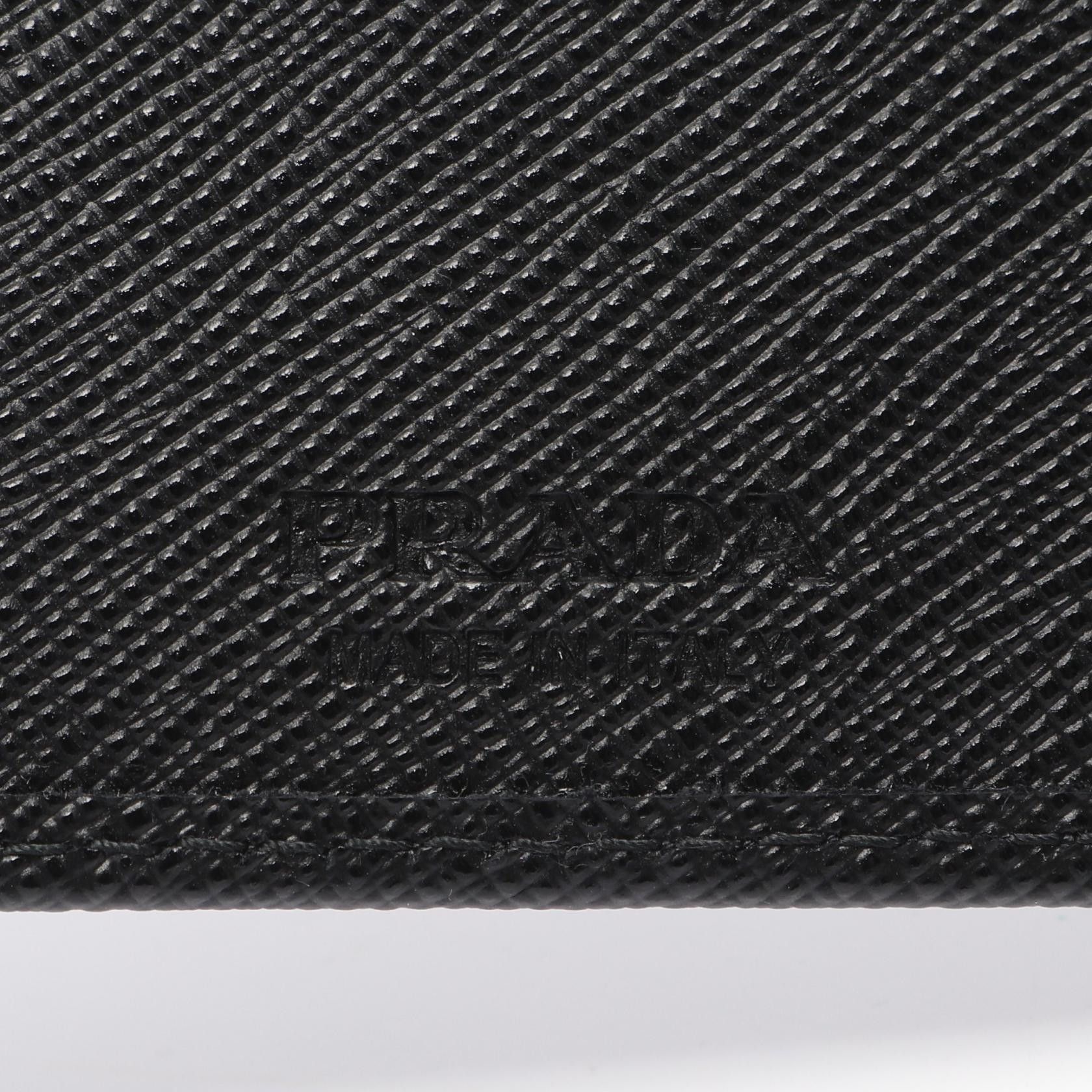 Prada Prada Saffiano Triang Bi-Fold Wallet Leather Black Size ONE SIZE - 4 Thumbnail