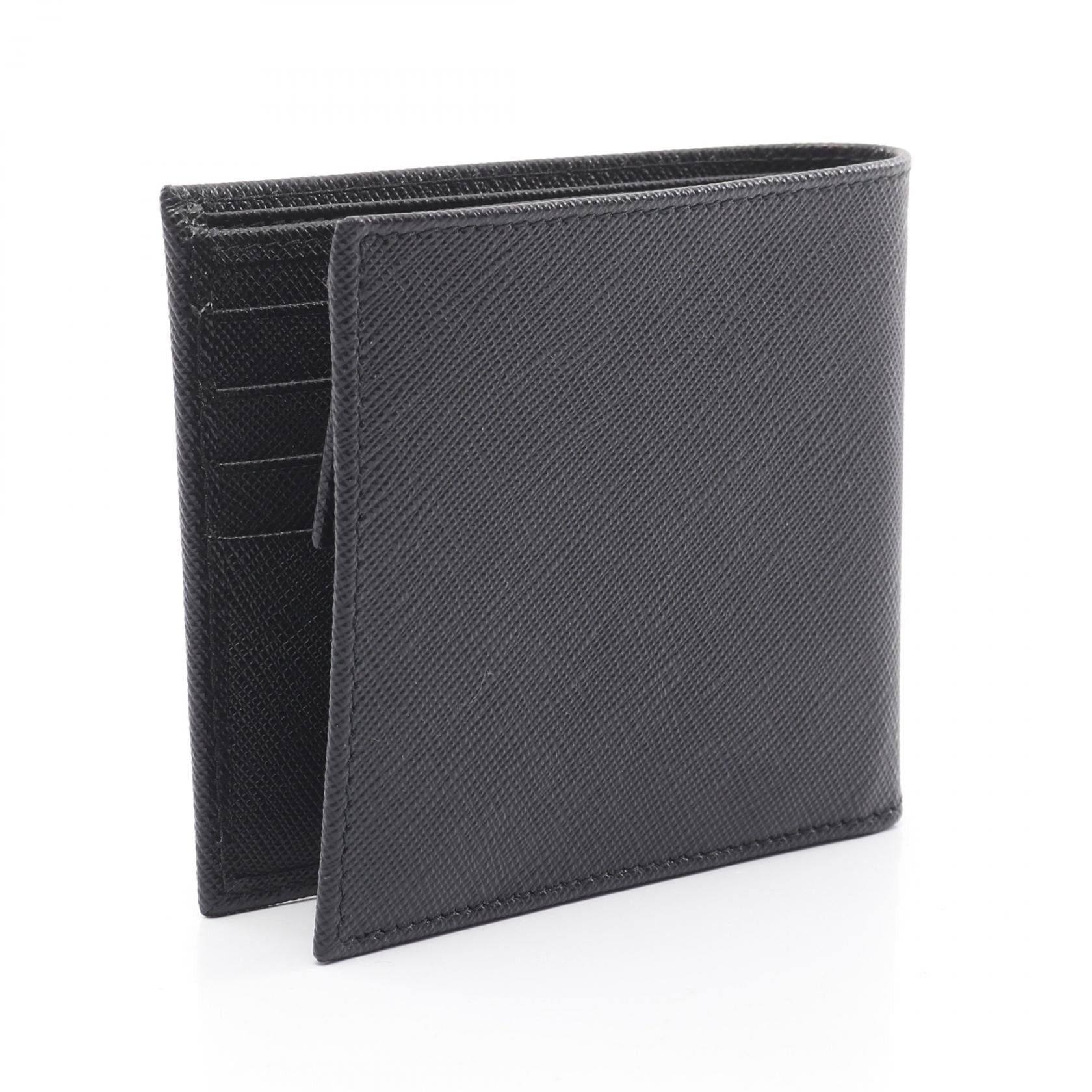 Prada Prada Saffiano Triang Bi-Fold Wallet Leather Black Size ONE SIZE - 2 Thumbnail