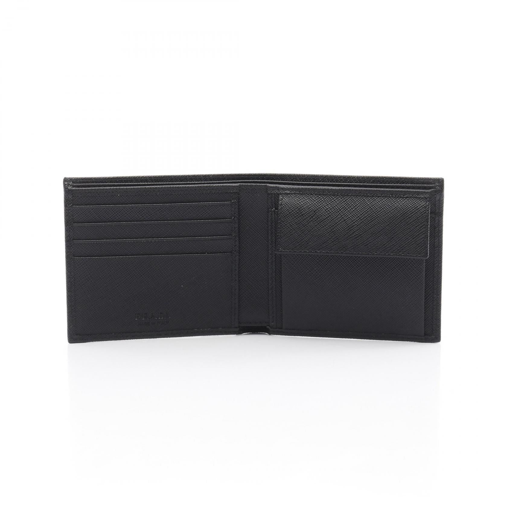 Prada Prada Saffiano Triang Bi-Fold Wallet Leather Black Size ONE SIZE - 3 Thumbnail