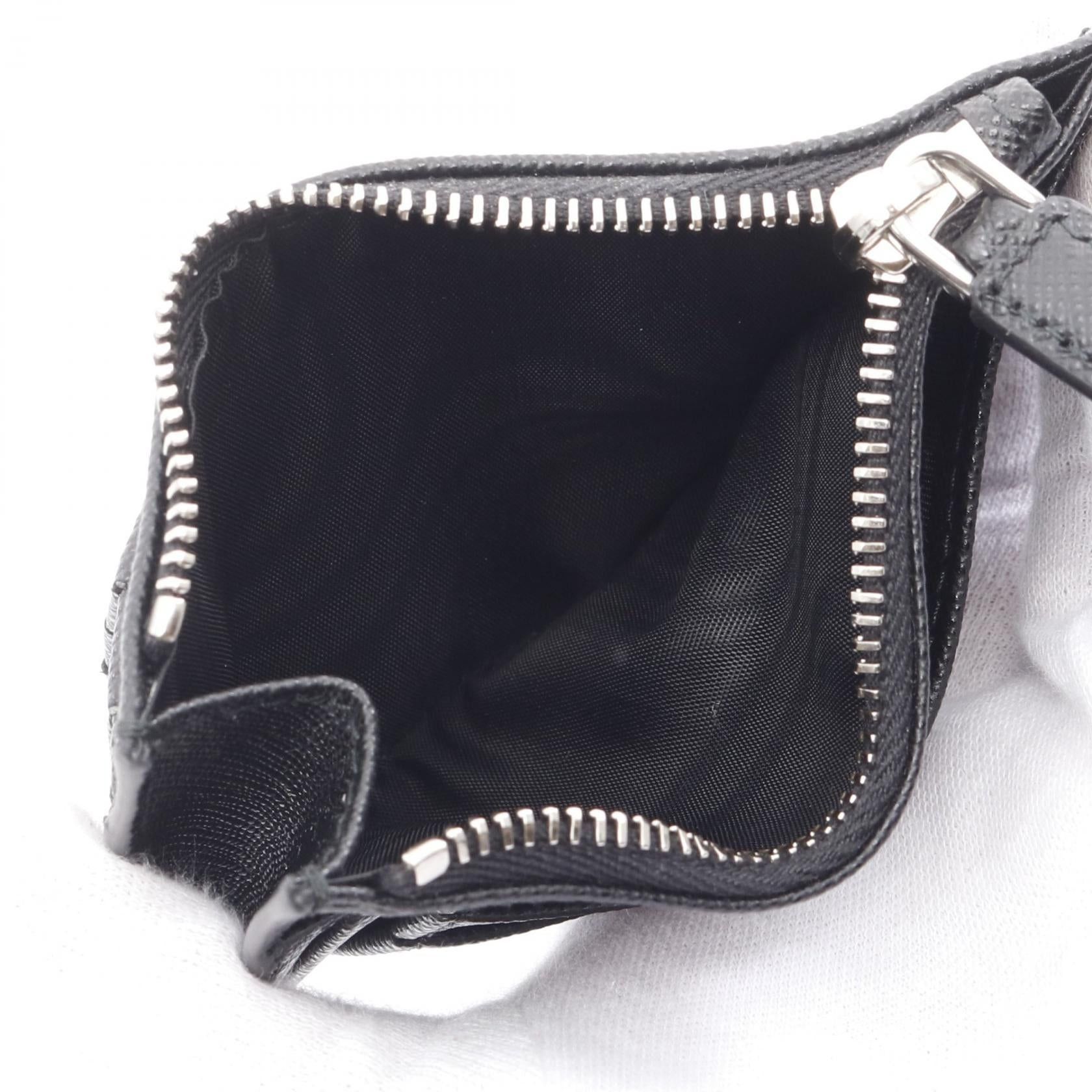Prada Prada Saffiano Triang Coin Purse Leather Black Size ONE SIZE - 3 Thumbnail