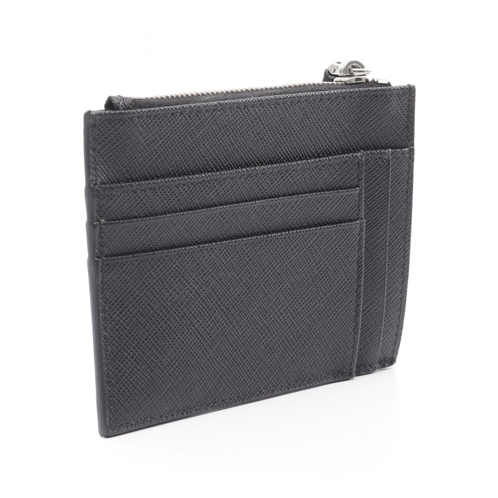 Prada Prada Saffiano Triang Coin Purse Leather Black Size ONE SIZE - 2 Thumbnail