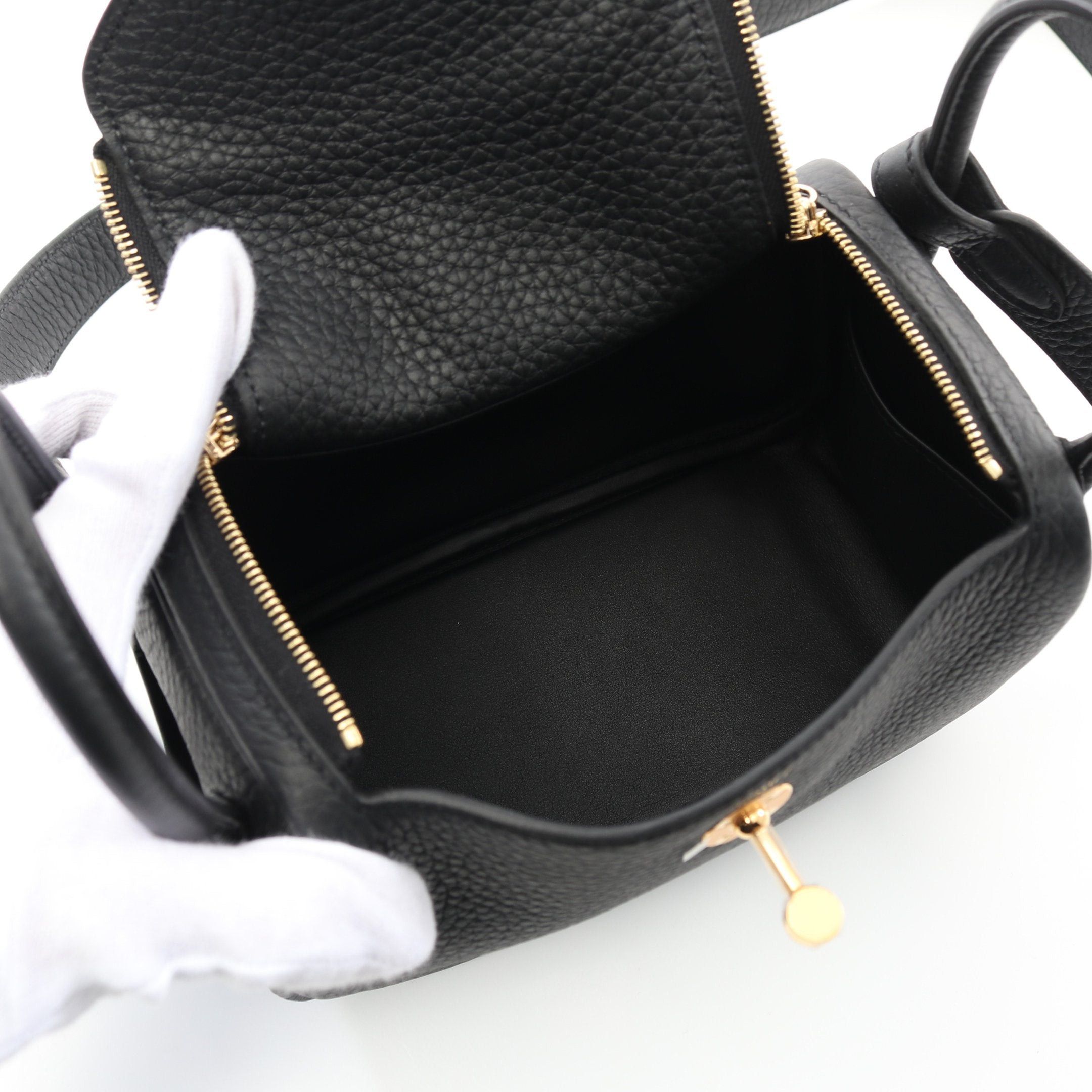 Hermes Hermes Lindy Mini Shoulder Bag Togo Black Gold Hardware Double Engraved Size ONE SIZE - 3 Thumbnail