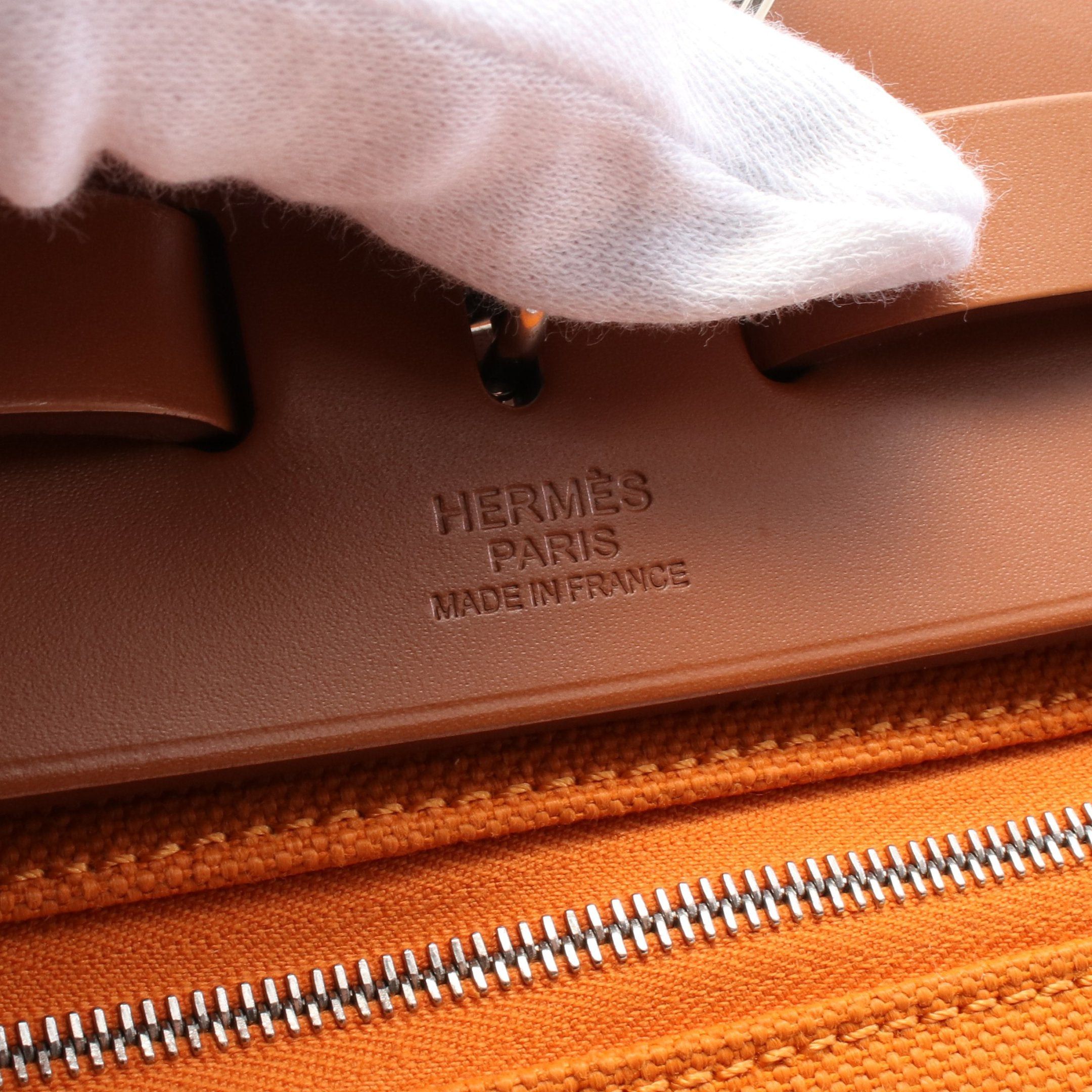 Hermes Hermes Herbag Zip Pm Handbag Toile Ash Leather Orange Brown Silver Hardware C Engraved Size ONE SIZE - 4 Thumbnail