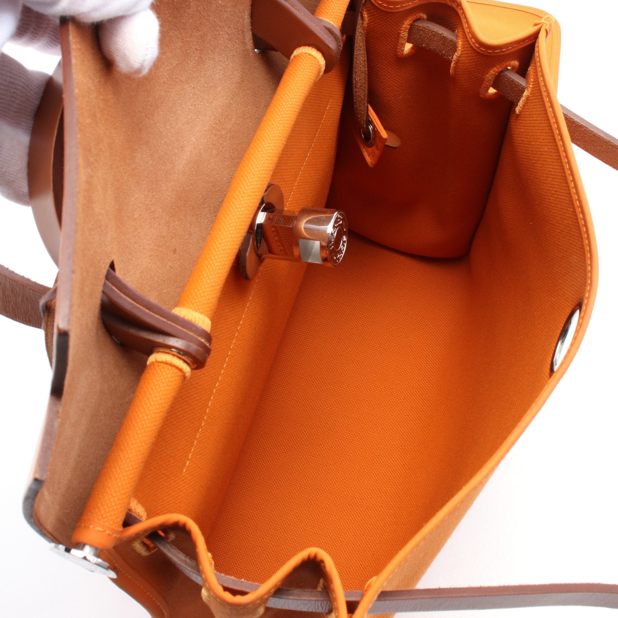 Hermes Hermes Herbag Zip Pm Handbag Toile Ash Leather Orange Brown Silver Hardware C Engraved Size ONE SIZE - 3 Thumbnail