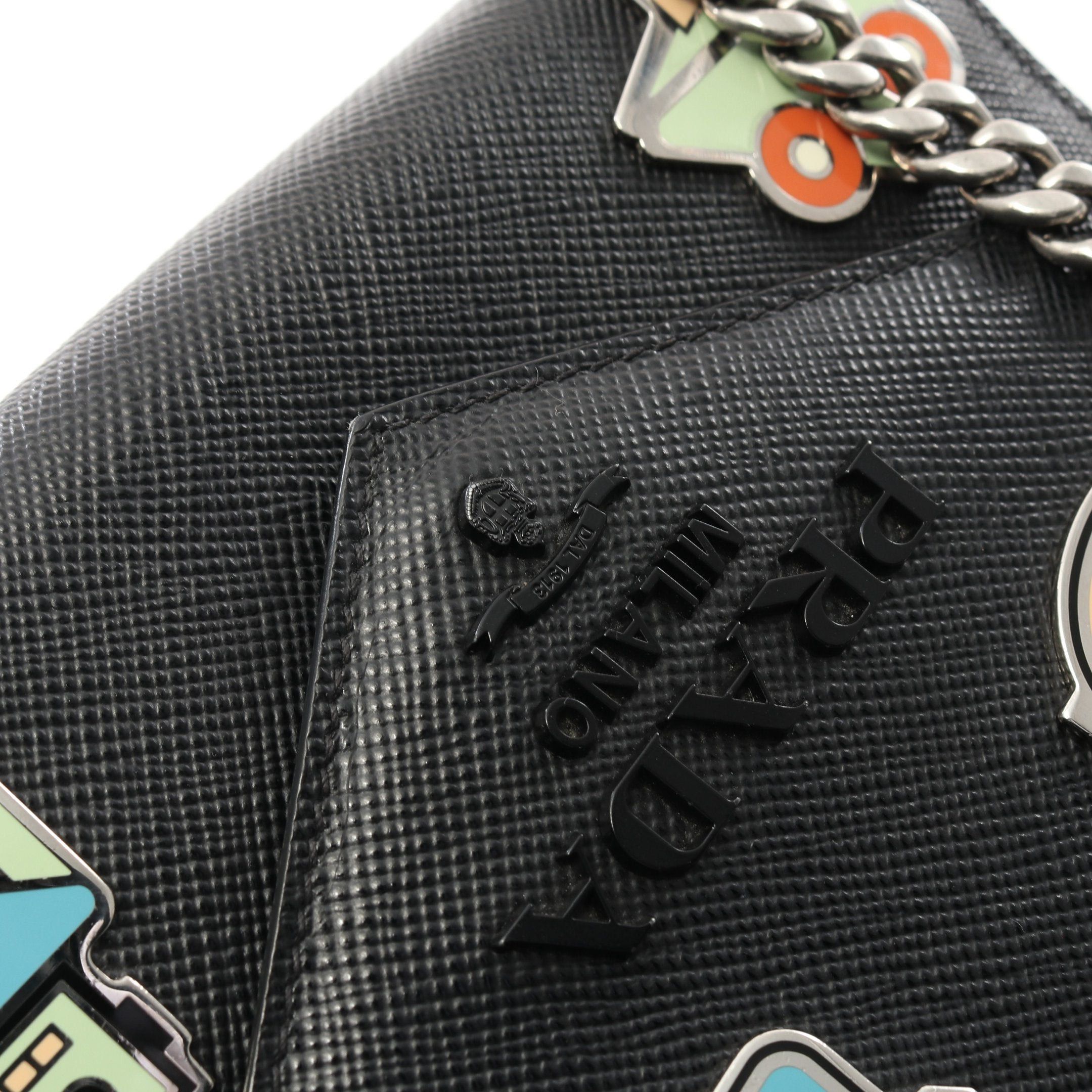 Prada Prada Chain Shoulder Bag Saffiano Leather Black Robot Patch Size ONE SIZE - 8 Thumbnail