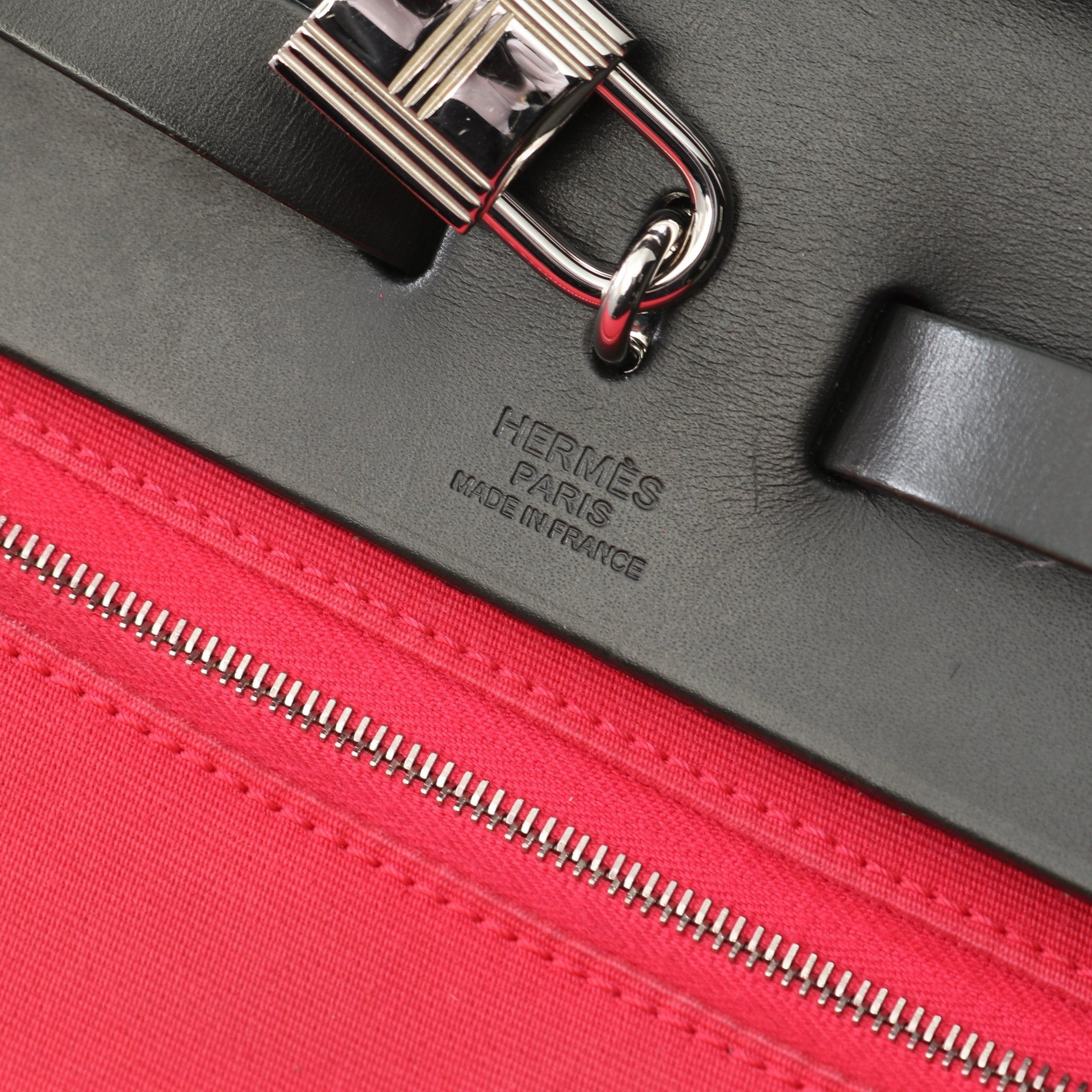 Hermes Hermes Herbag Zip Pm Rose Extreme Handbag Toile Officier Vache Hunter Pink Purple Black Silver Hardware A Stamp Size ONE SIZE - 4 Thumbnail
