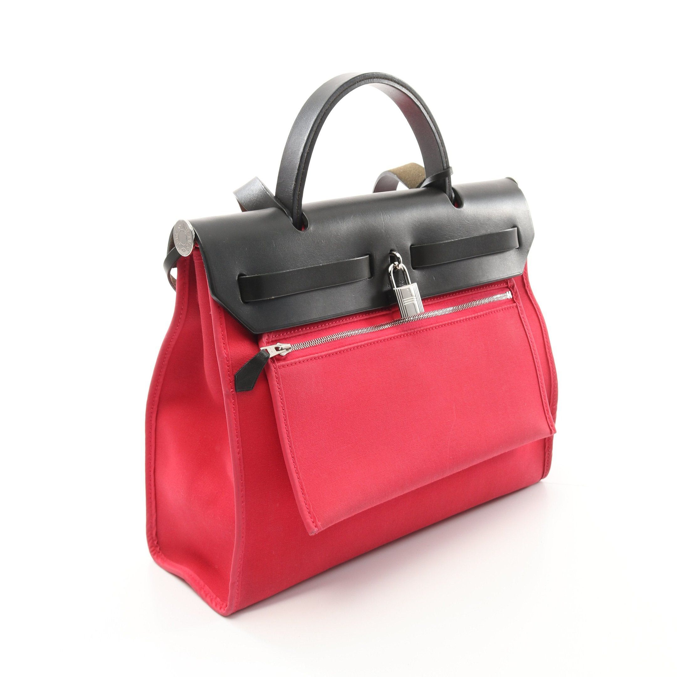 Hermes Hermes Herbag Zip Pm Rose Extreme Handbag Toile Officier Vache Hunter Pink Purple Black Silver Hardware A Stamp Size ONE SIZE - 2 Thumbnail