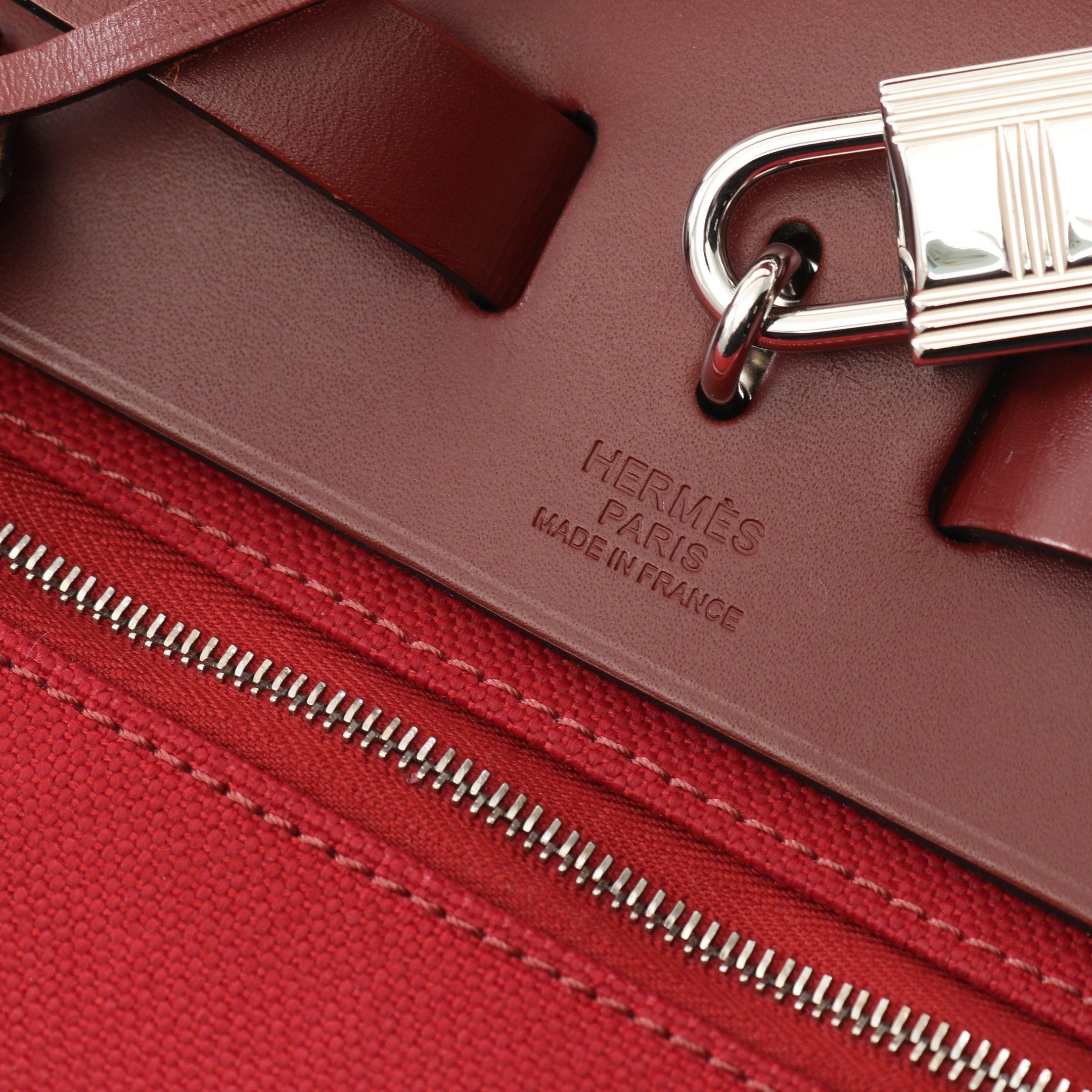 Hermes Hermes Herbag Zip Pm Rouge Casac Ash Handbag Toile Military Vache Hunter Bordeaux Silver Hardware C Engraved Size ONE SIZE - 4 Thumbnail
