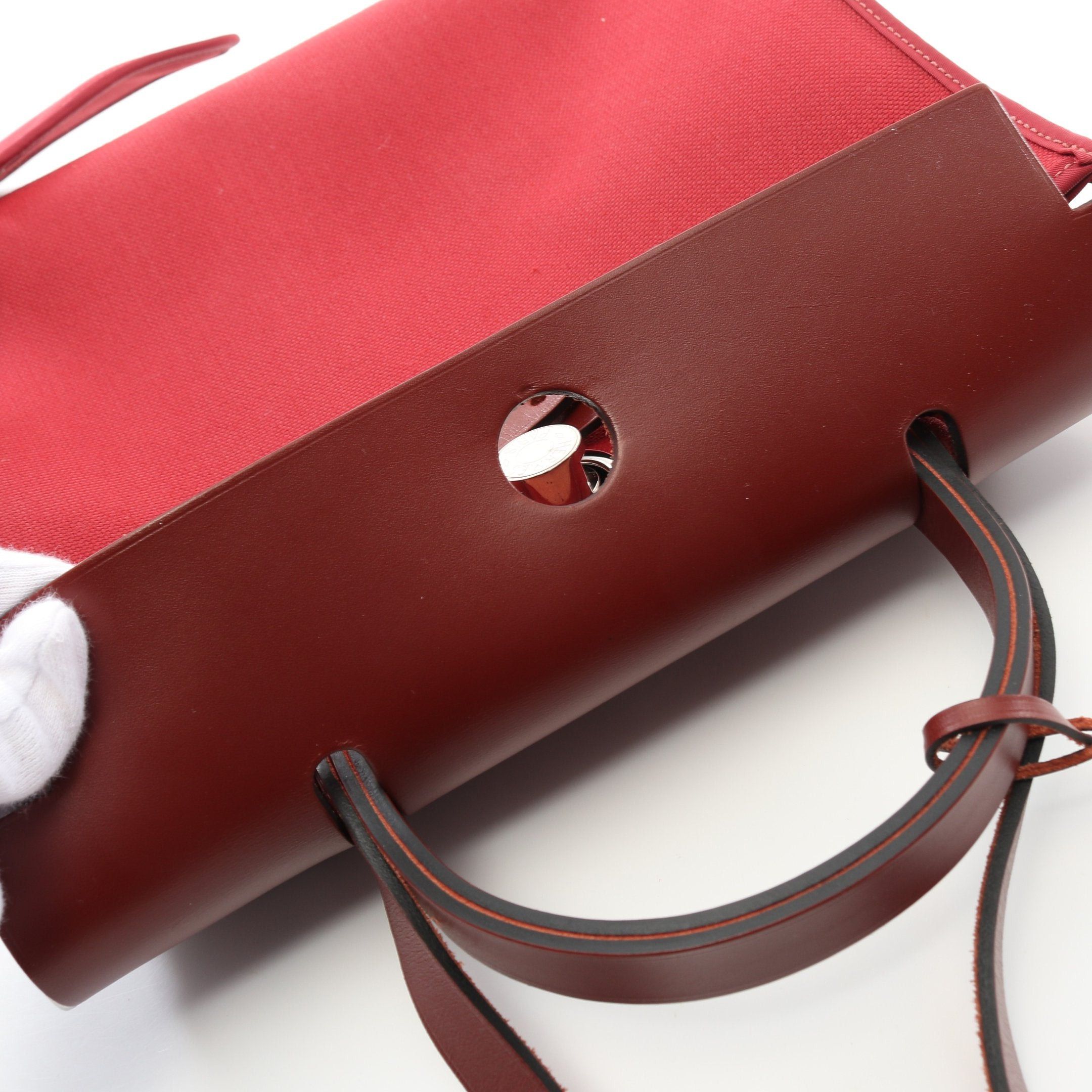 Hermes Hermes Herbag Zip Pm Rouge Casac Ash Handbag Toile Military Vache Hunter Bordeaux Silver Hardware C Engraved Size ONE SIZE - 8 Thumbnail