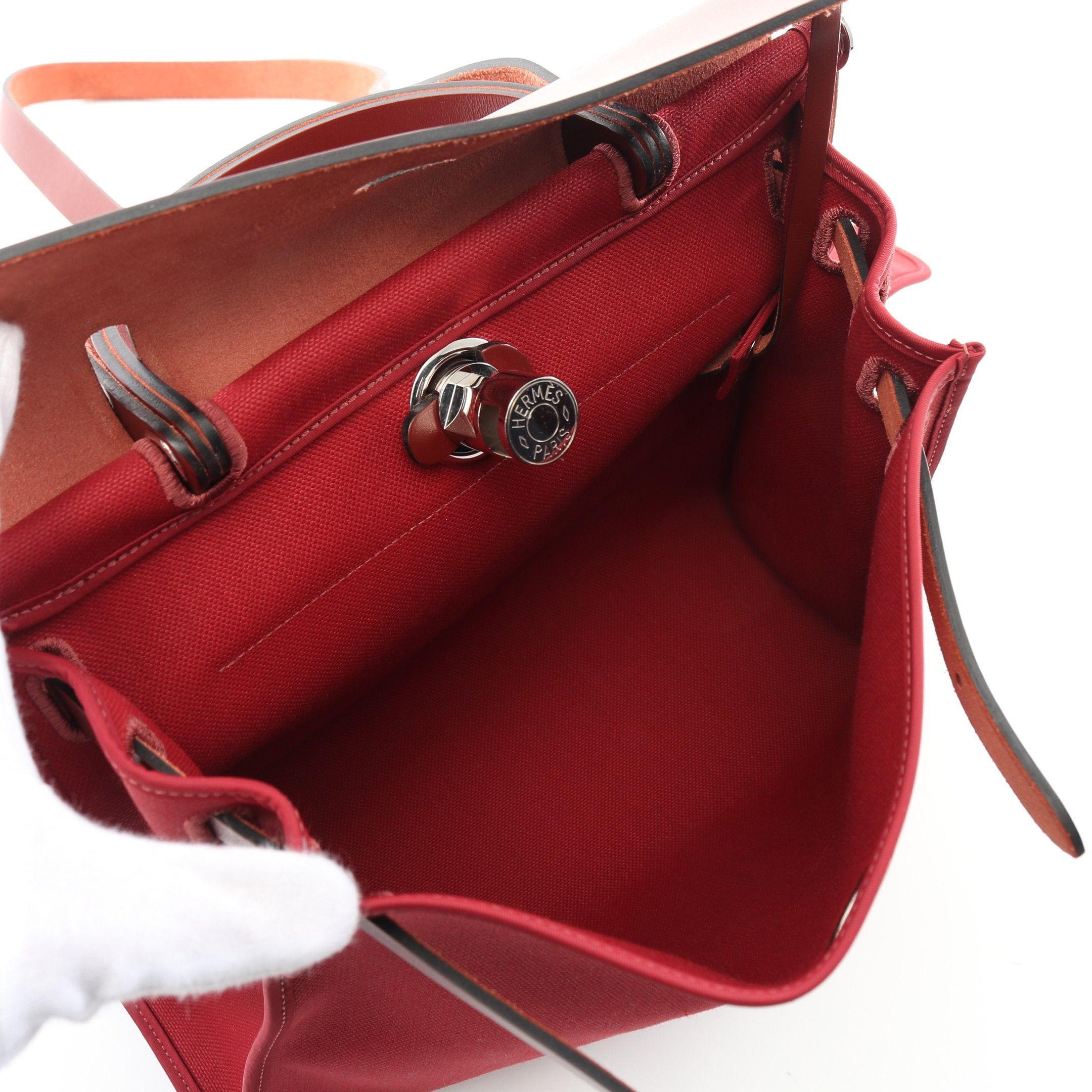 Hermes Hermes Herbag Zip Pm Rouge Casac Ash Handbag Toile Military Vache Hunter Bordeaux Silver Hardware C Engraved Size ONE SIZE - 3 Thumbnail