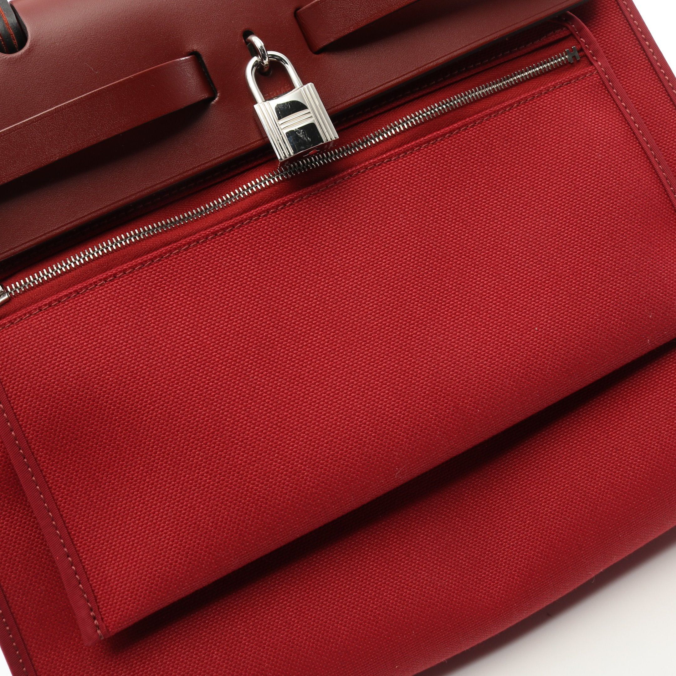 Hermes Hermes Herbag Zip Pm Rouge Casac Ash Handbag Toile Military Vache Hunter Bordeaux Silver Hardware C Engraved Size ONE SIZE - 7 Thumbnail